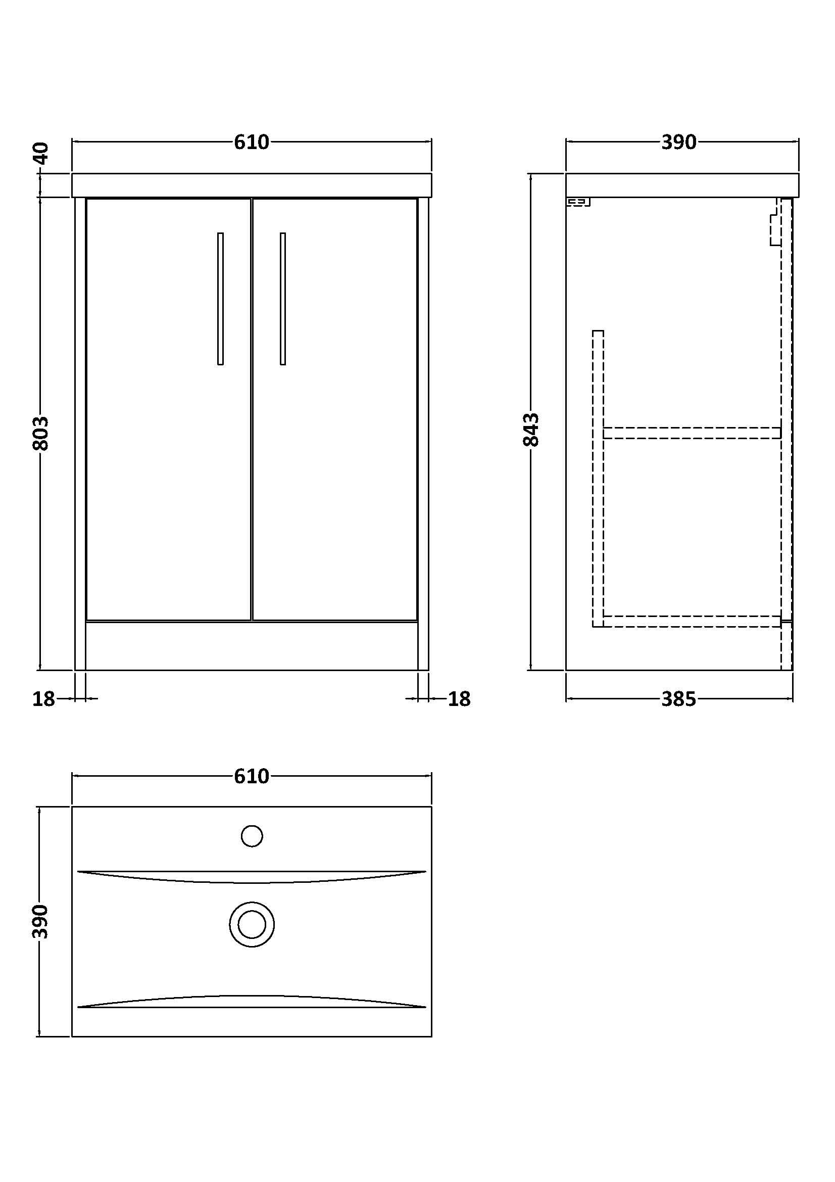 Hudson Reed Juno Floor Standing 2-Door Vanity & Mid-Edge 1 Tap Hole Basin, Elegant Sink Vanity Unit, Graphite Grey Woodgrain, 600mm