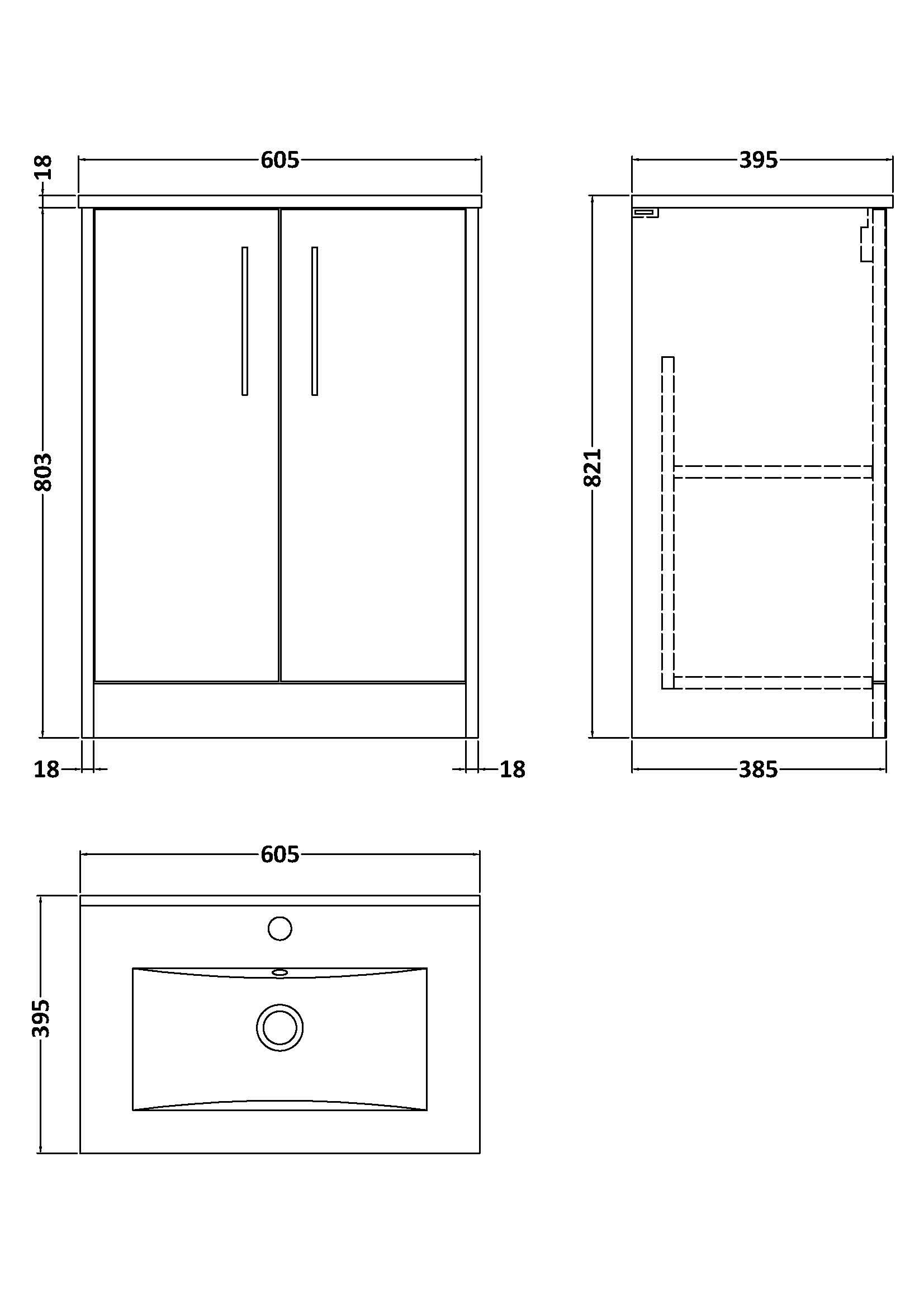 Hudson Reed Juno Floor Standing 2-Door Vanity & Minimalist 1 Tap Hole Basin, Elegant Sink Vanity Unit, Graphite Grey Woodgrain, 600mm