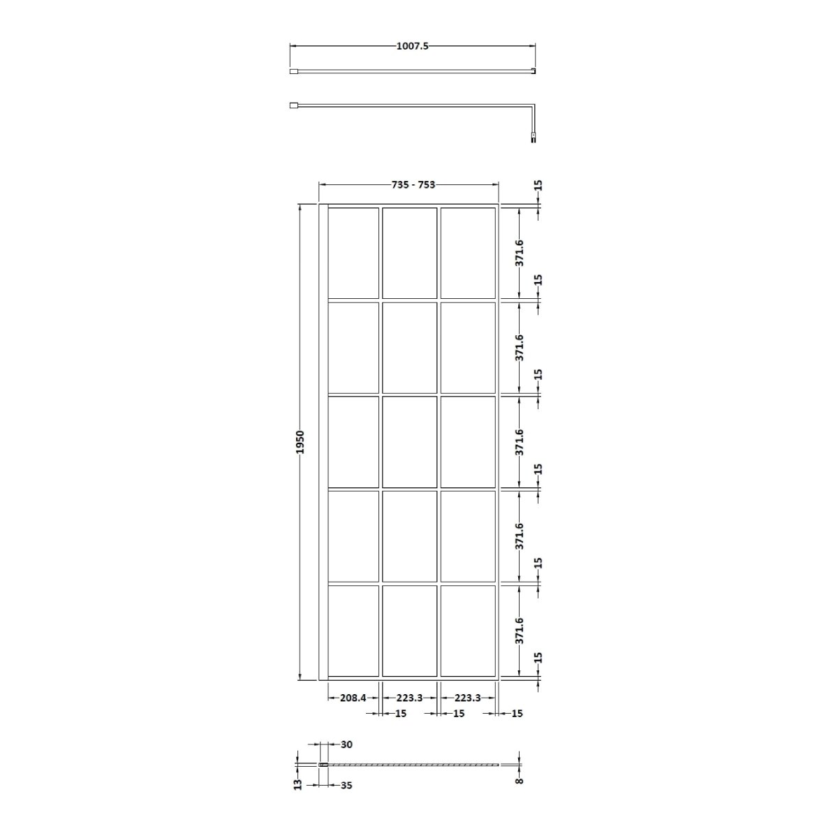 Hudson Reed Framed Wetroom Screen with Support Bar, Durable Toughened Glass Panels & Shower Screen Accessory in Matt Black, 760mm