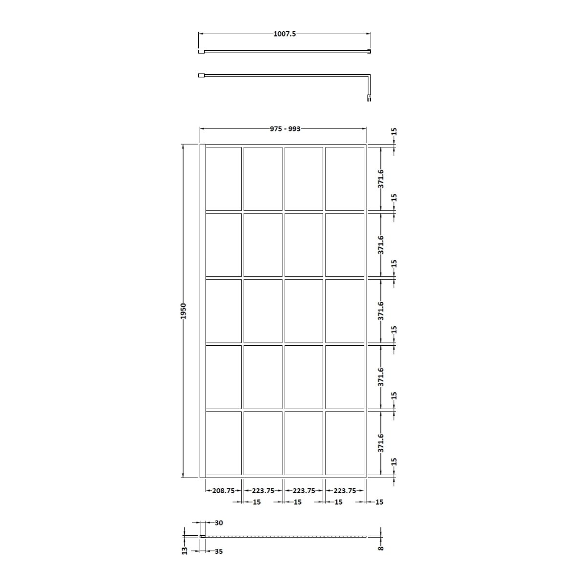 Hudson Reed Framed Wetroom Screen with Support Bar, Durable Toughened Glass Panels & Shower Screen Accessory in Matt Black, 1000mm