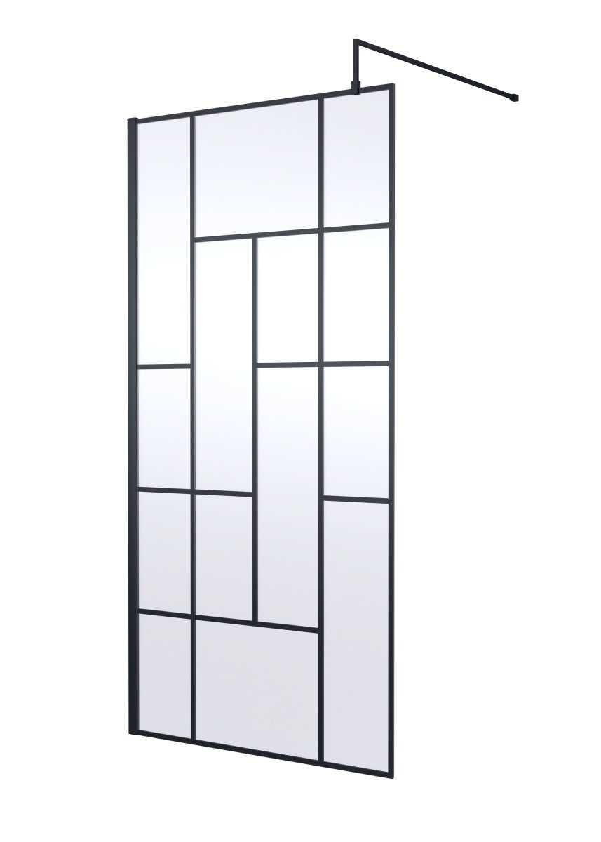 Hudson Reed Abstract Frame Wetroom Screen, Toughened Wet Room Glass Panels with Support Bar & Accessories in Matt Black, 1000mm