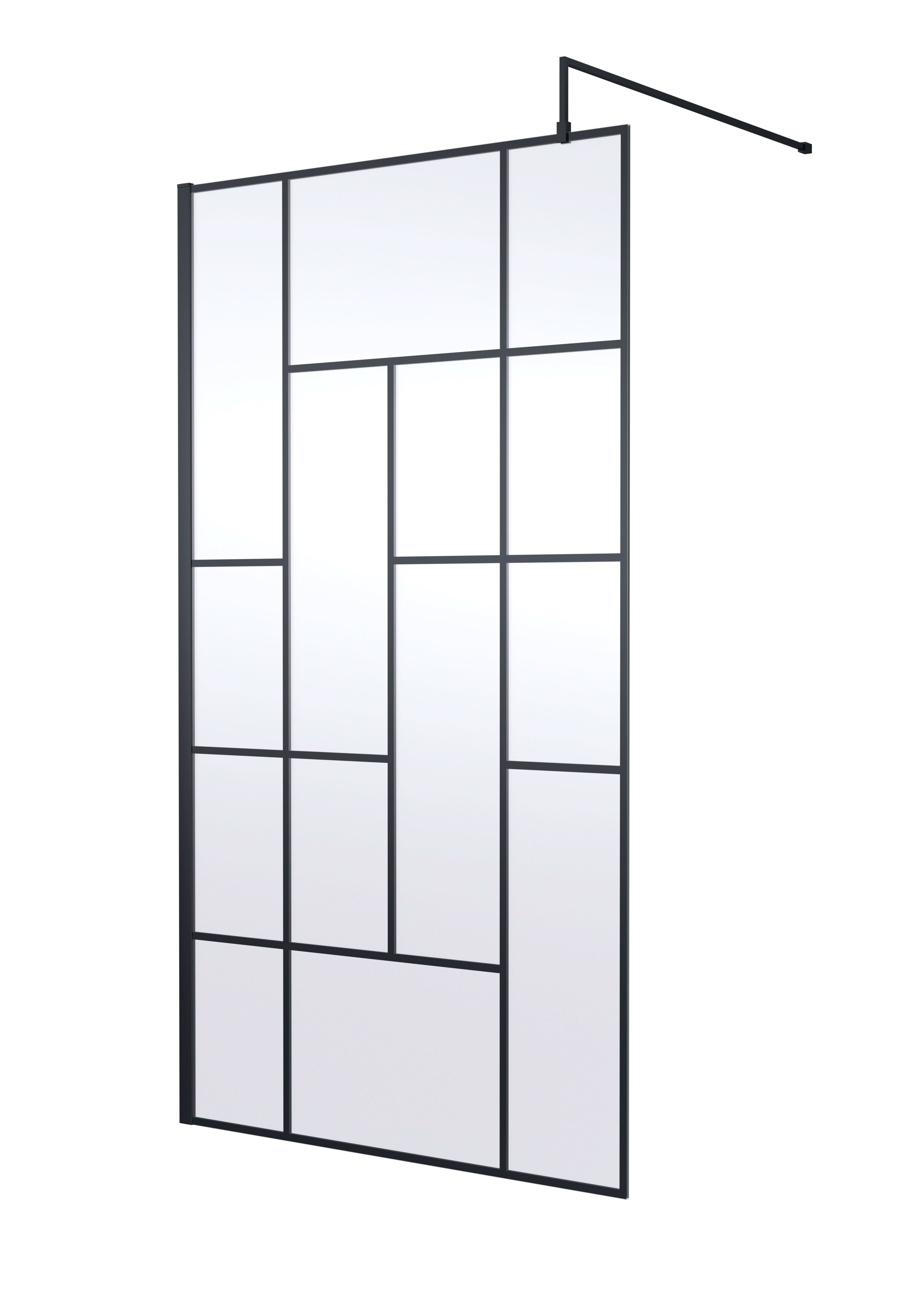 Hudson Reed Abstract Frame Wetroom Screen, Toughened Wet Room Glass Panels with Support Bar & Accessories in Matt Black, 1100mm