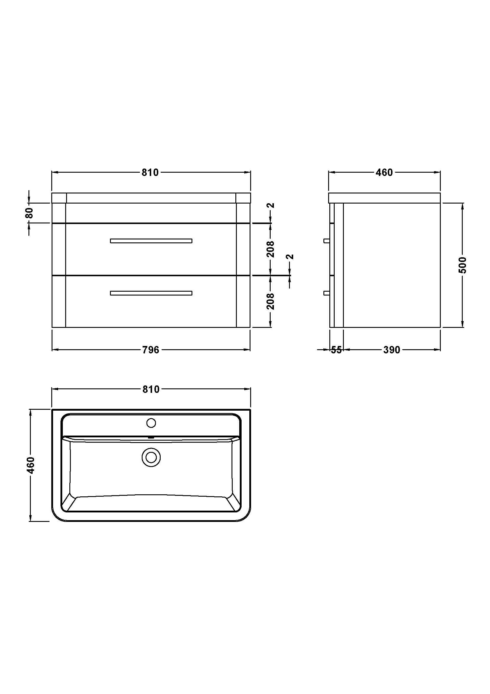 Hudson Reed Solar Wall Hung Vanity Unit with Ceramic Basin, Modern 2 Drawer Bathroom Sink Vanity Unit in Cool Grey, 800mm