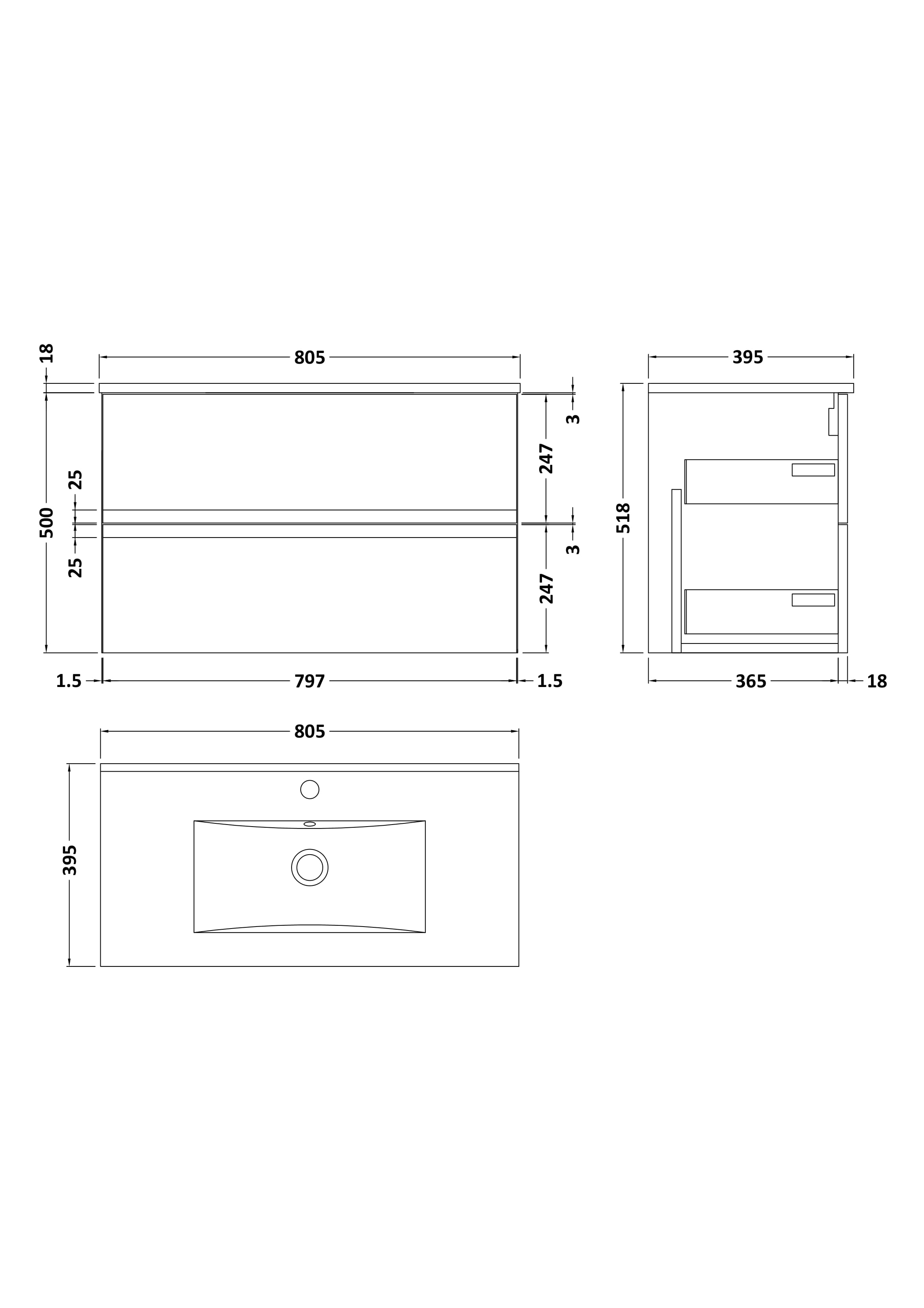 Hudson Reed Urban Wall Hung 2 Drawer Vanity Unit with Minimalist Ceramic Basin, Modern Bathroom Furniture in Satin Grey, 800mm
