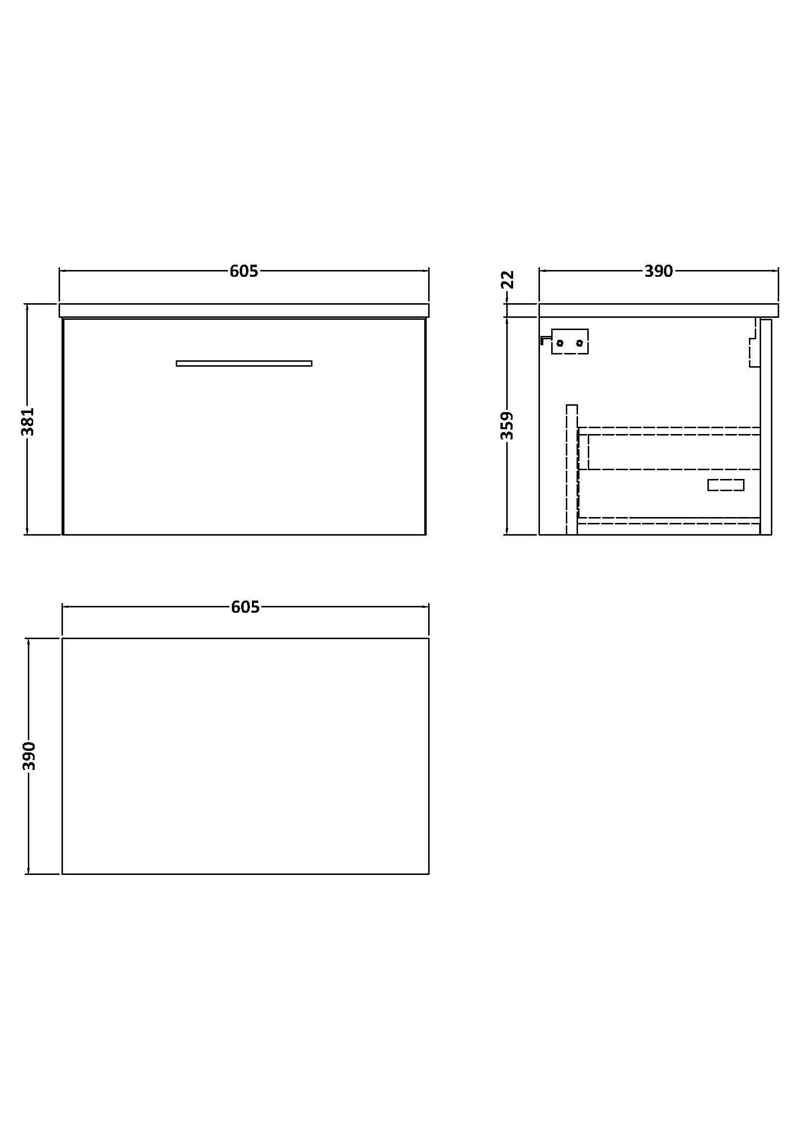 Nuie Arno Wall Hung 1-Drawer Vanity & Laminate Worktop, Compact Countertop Basin Unit with Sleek Storage for Modern Bathrooms, 600mm