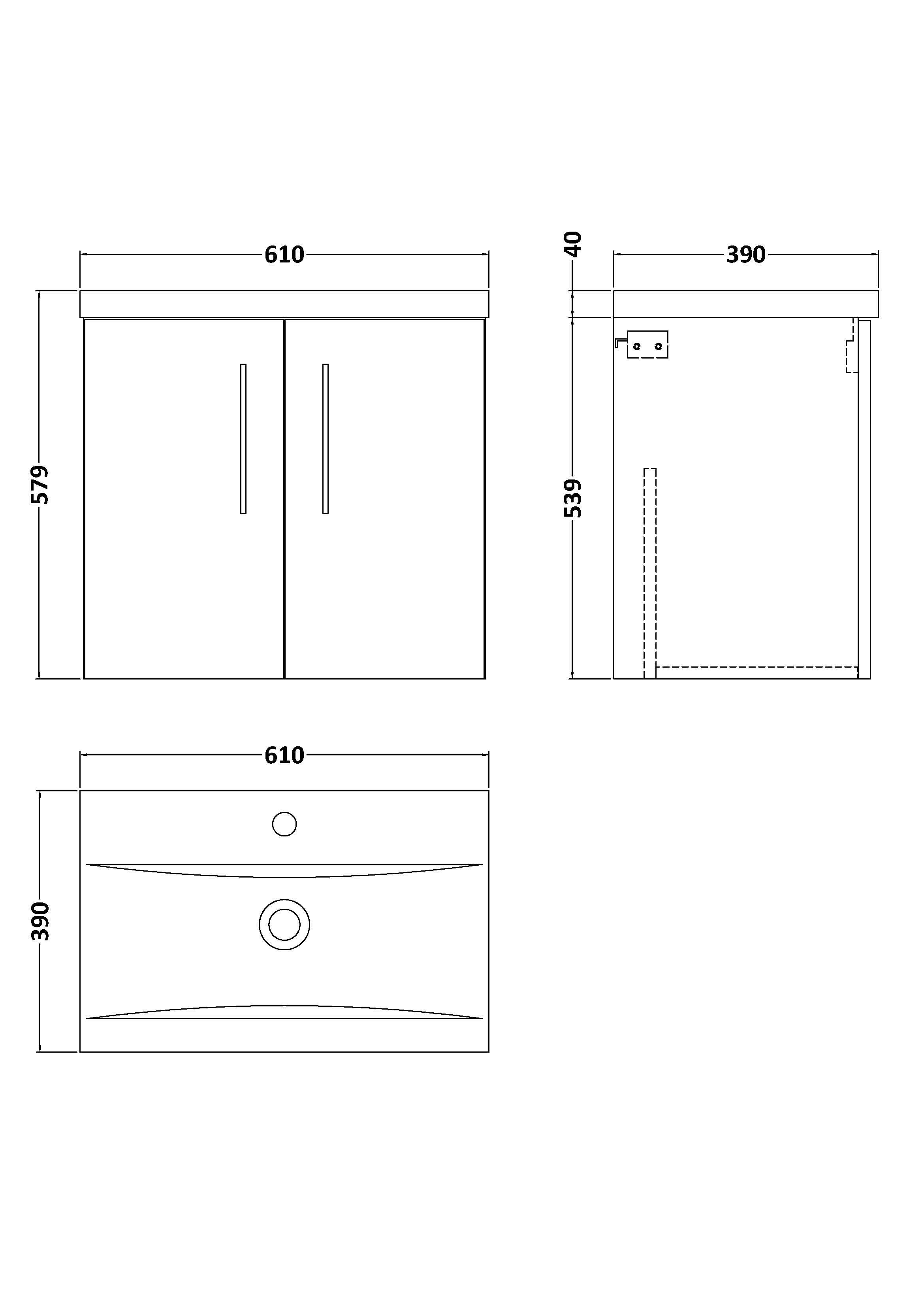 Nuie Arno 2 Door Wall Hung Vanity Unit With Basin-1 600mm Wide