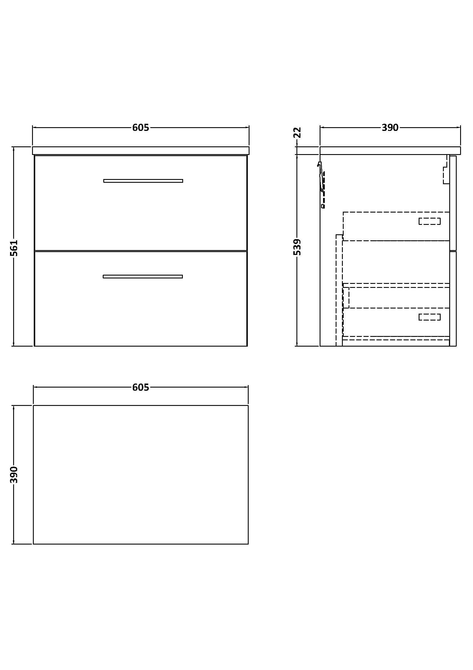 Nuie Arno 2 Drawer Wall Hung Vanity Unit 600mm Wide