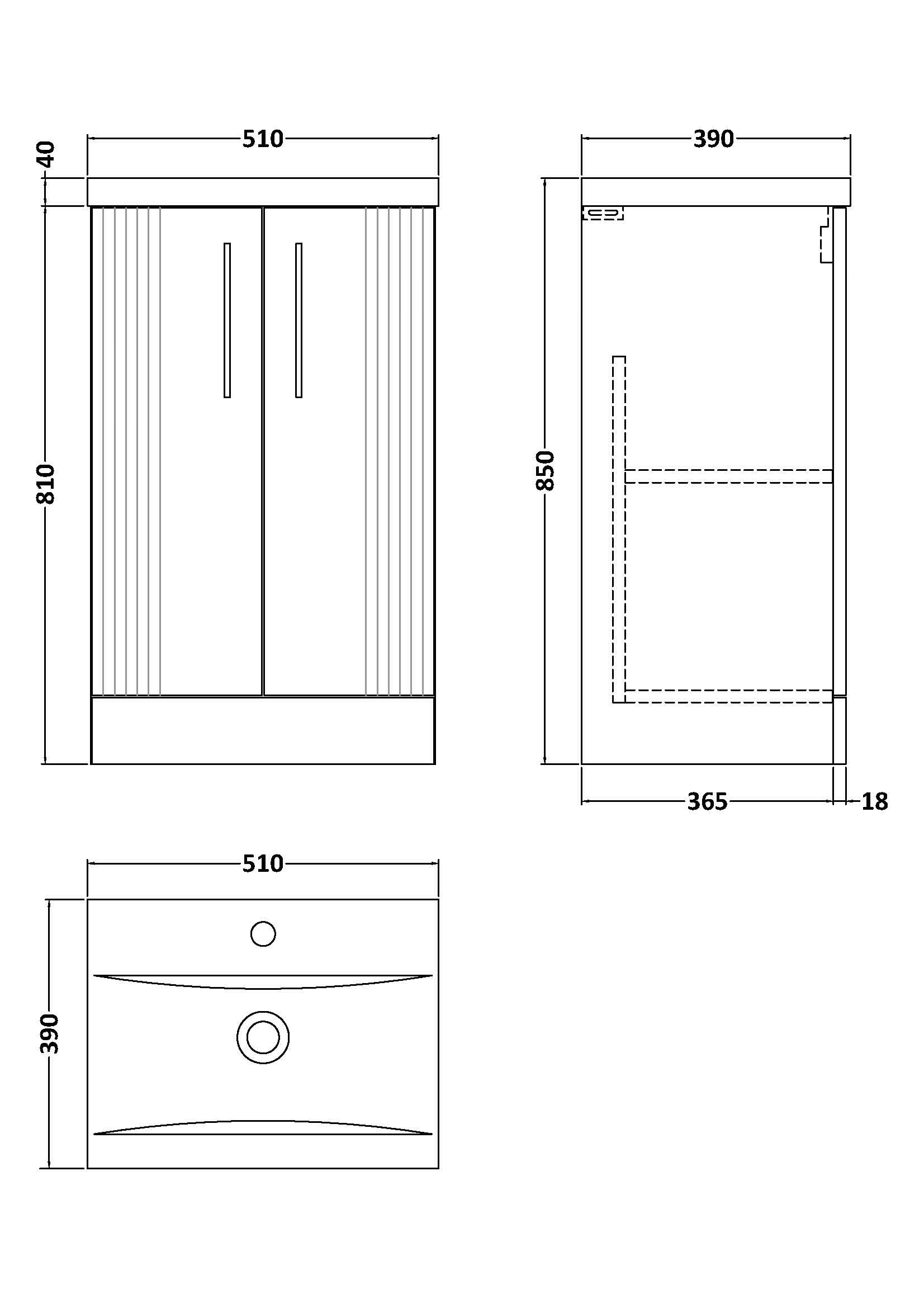Nuie Deco 2 Door Floorstanding Vanity Unit With Basin-1 500mm Wide