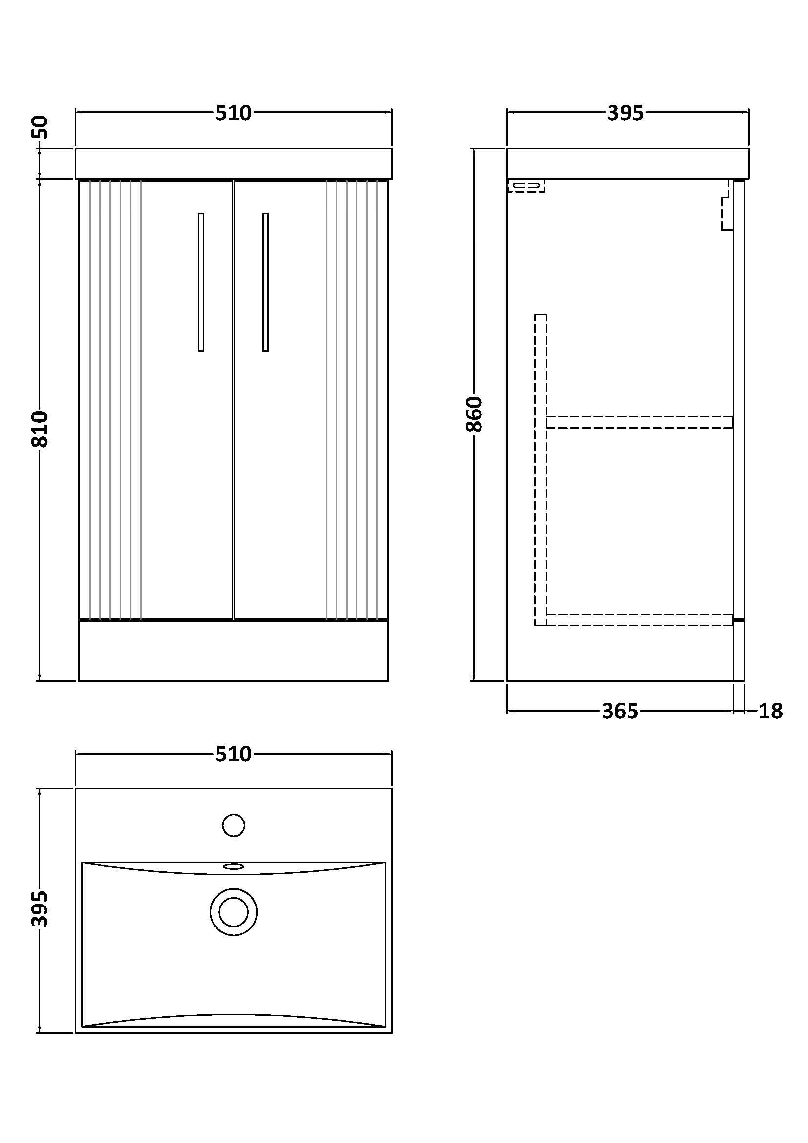 Nuie Deco 2 Door Floorstanding Vanity Unit With Basin-3 500mm Wide