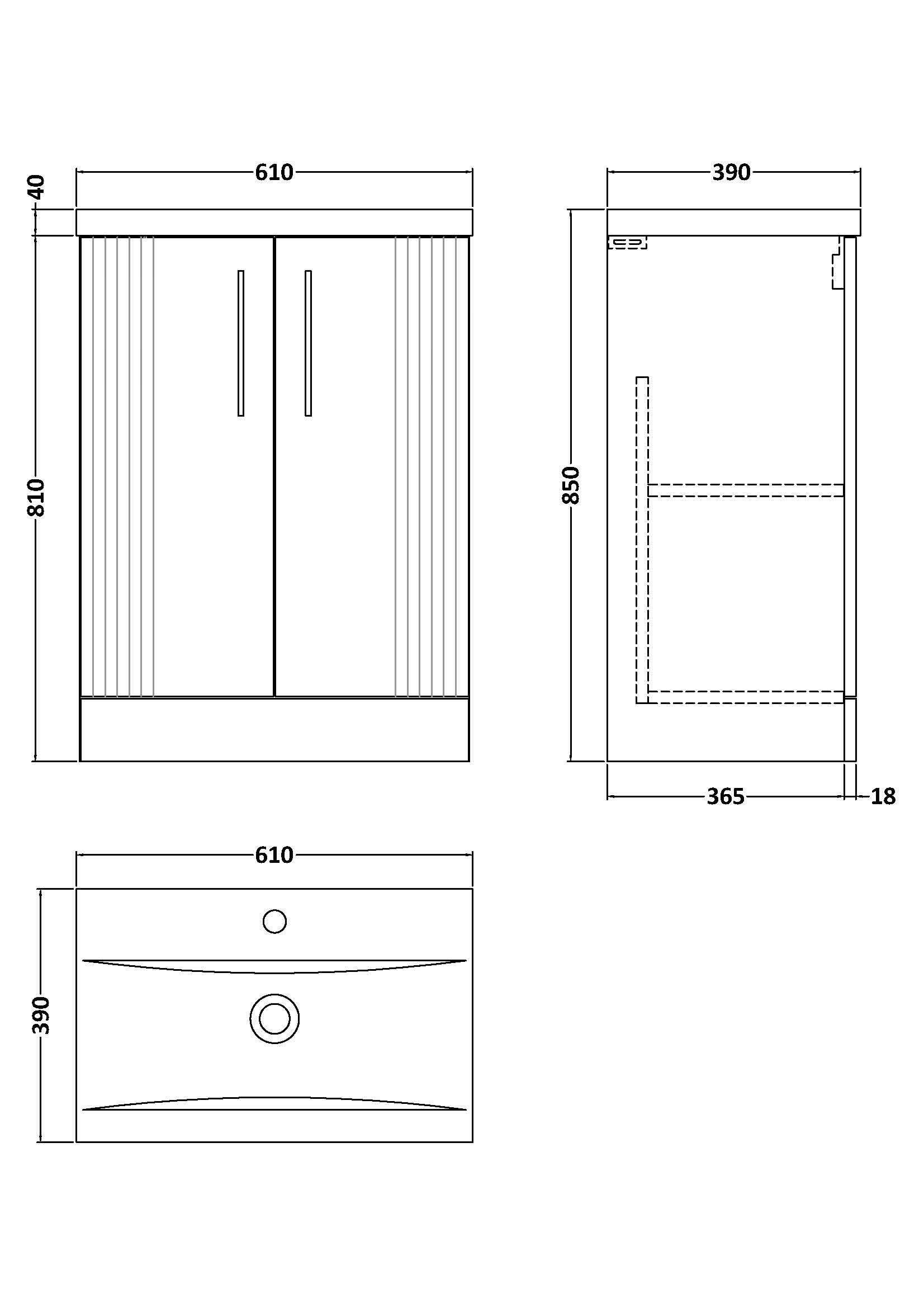Nuie Deco 2 Door Floorstanding Vanity Unit With Basin-1 600mm Wide