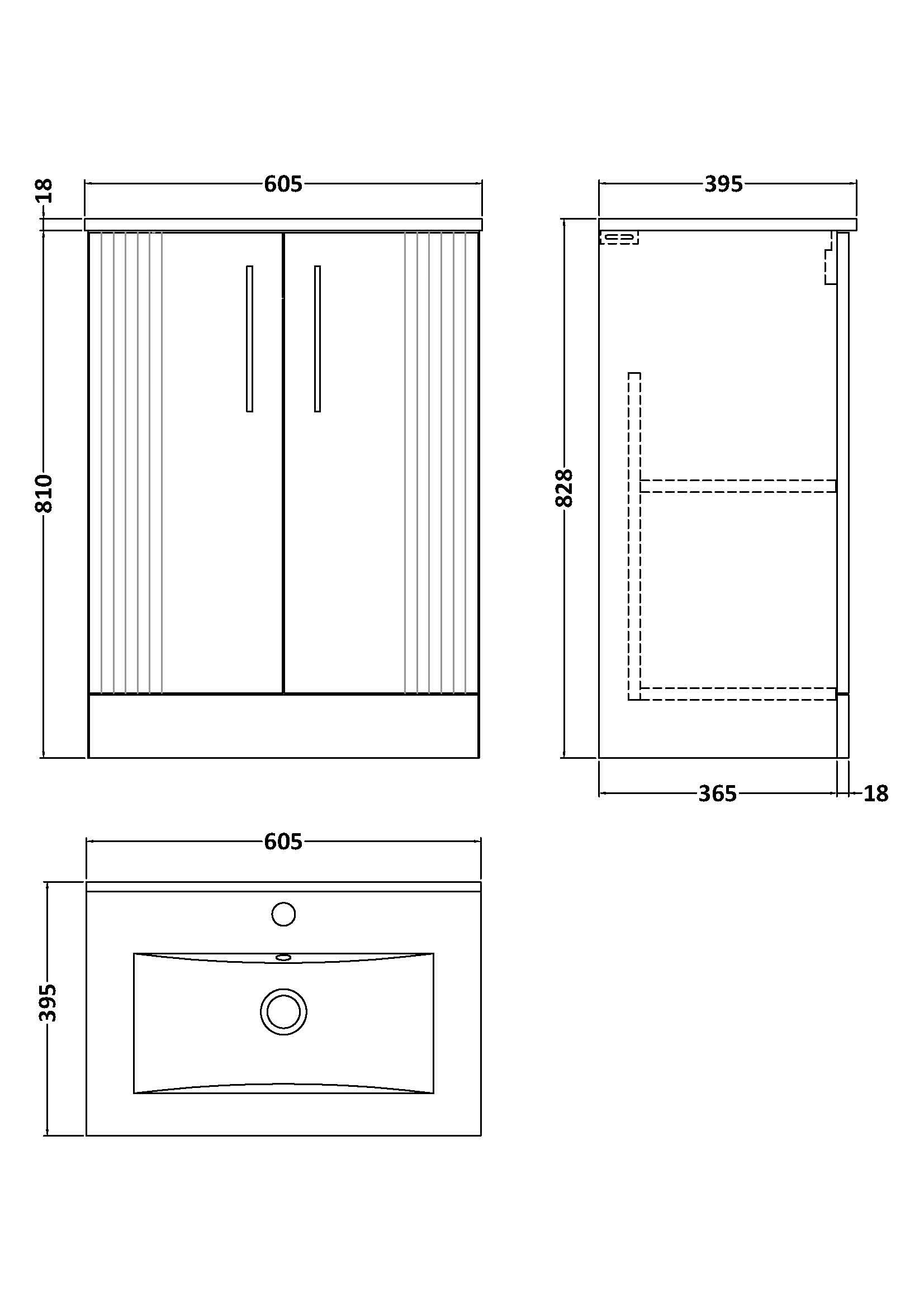 Nuie Deco 2 Door Floorstanding Vanity Unit With Basin-2 600mm Wide