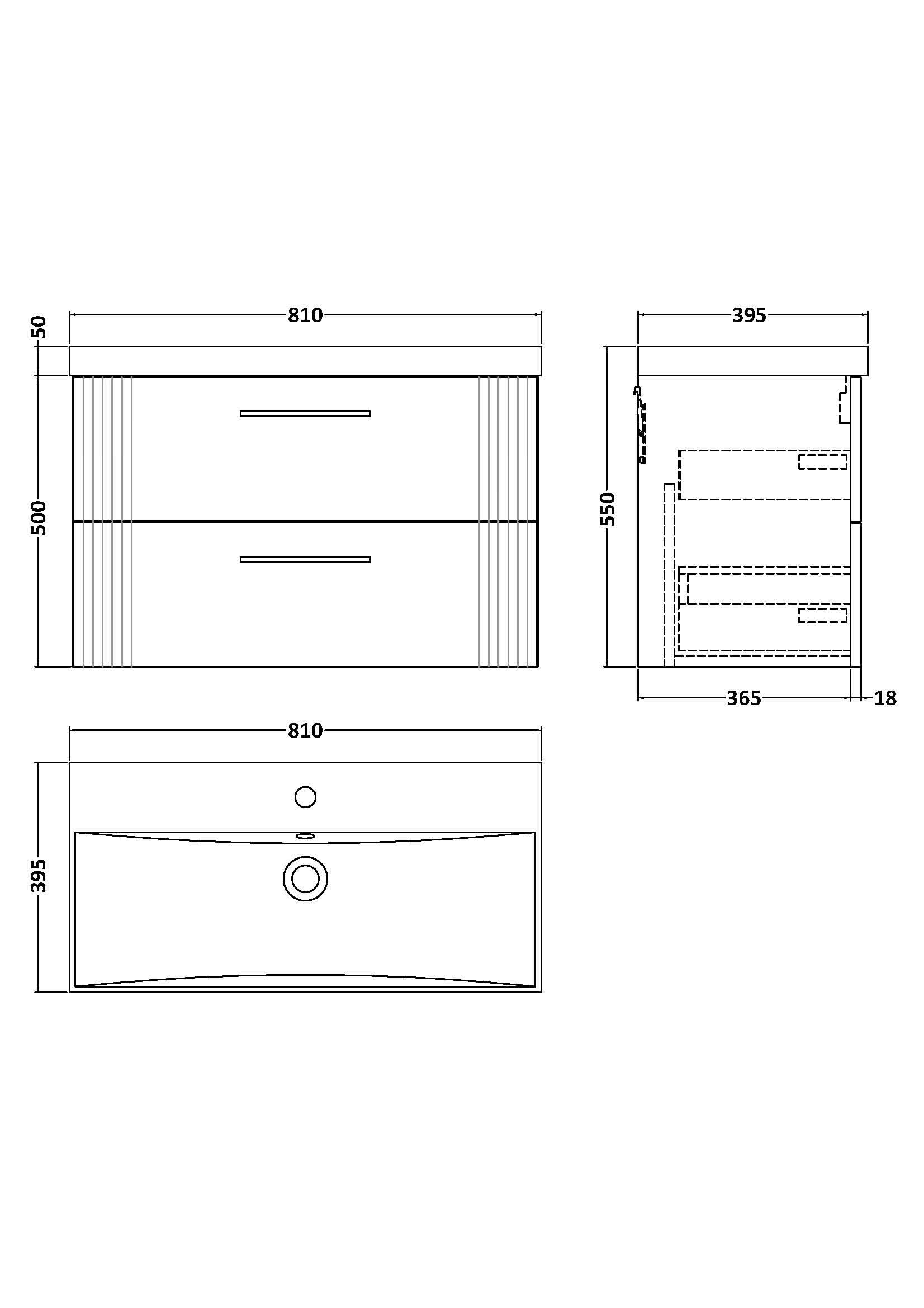 Nuie Deco 2 Drawer Wall Hung Vanity Unit With Basin-3 800mm Wide