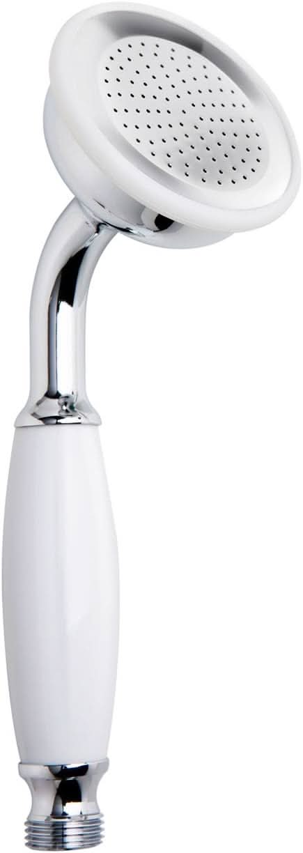 iBathUK Repurra Traditional Hand Held Mixer Shower Head Universal White Vintage Handset, Classic Shower Accessories, Chrome