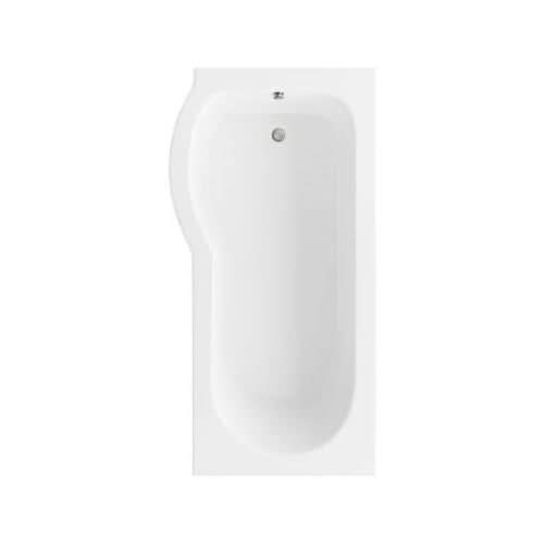 iBathUK Elantia Left Hand P-Shaped Shower Bath, 6mm Glass Screen, Chrome Rail & Front Panel Included, P Shaped Bathtub Panel, 1500x800mm