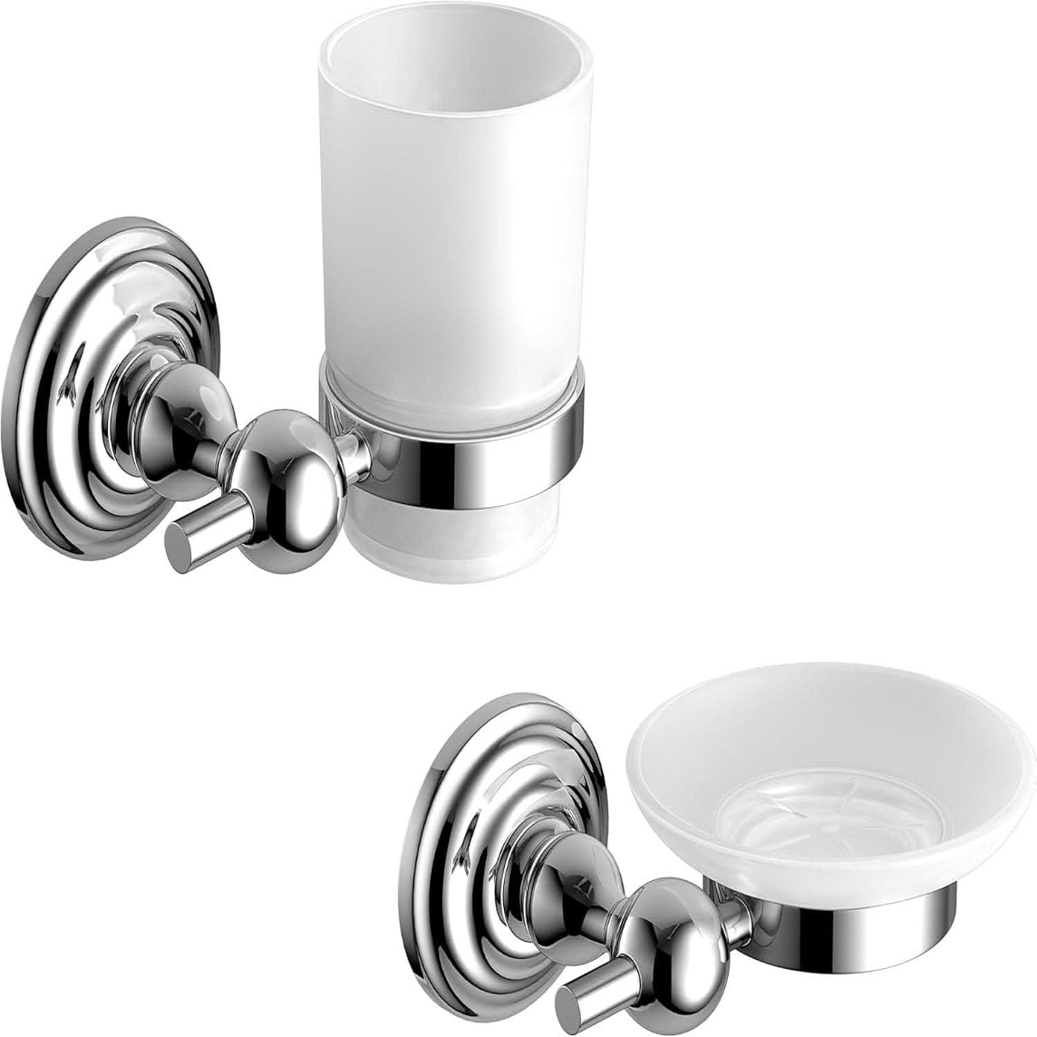 Georgina Traditional 2 Piece Bathroom Accessory Set Soap Dish & Toothbrush Holder - Chrome