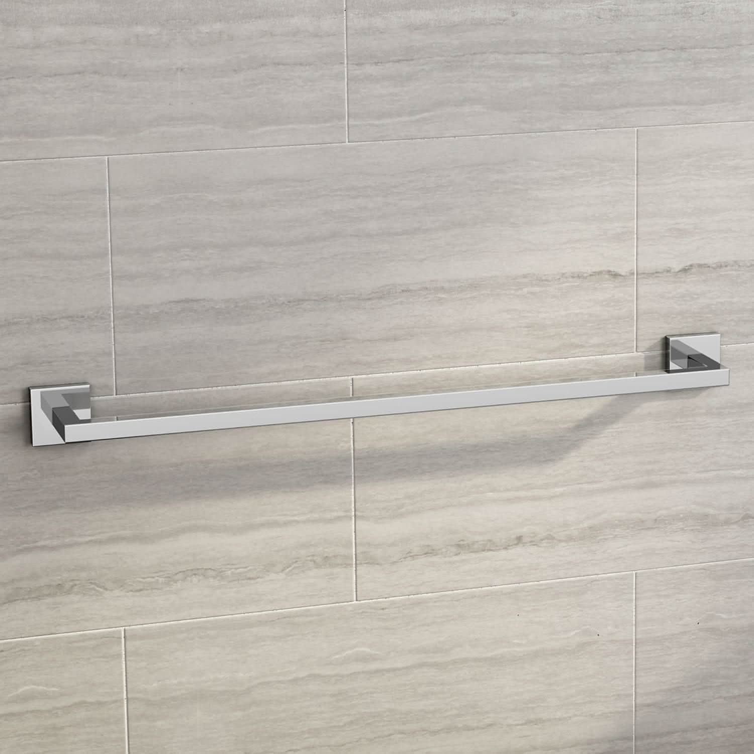 iBathUK Vanta Modern Square Bathroom Accessory Set, Chrome Towel Rail & Toilet Roll Holder Wall Mounted Contemporary Kit