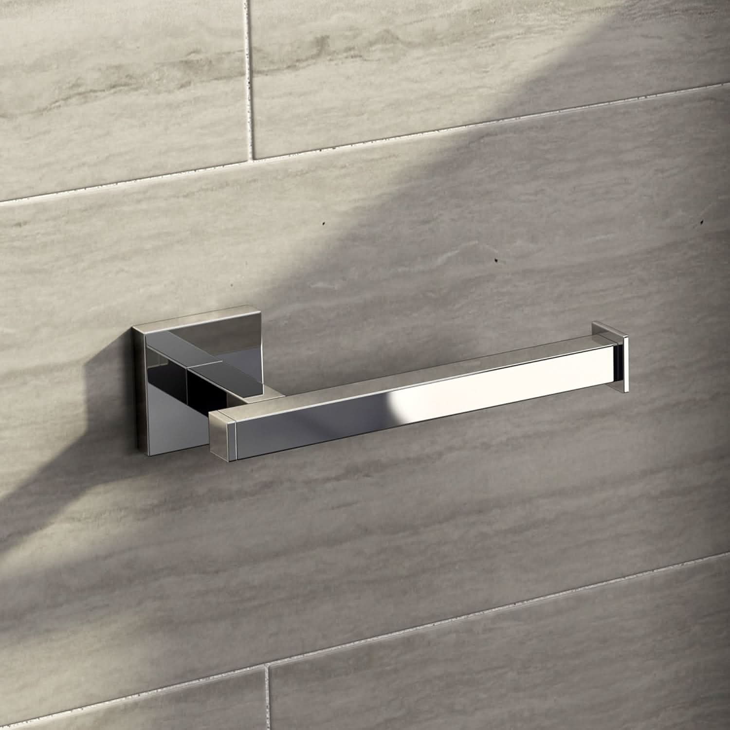 iBathUK Vanta Modern Square Bathroom Accessory Set, Chrome Towel Rail & Toilet Roll Holder Wall Mounted Contemporary Kit