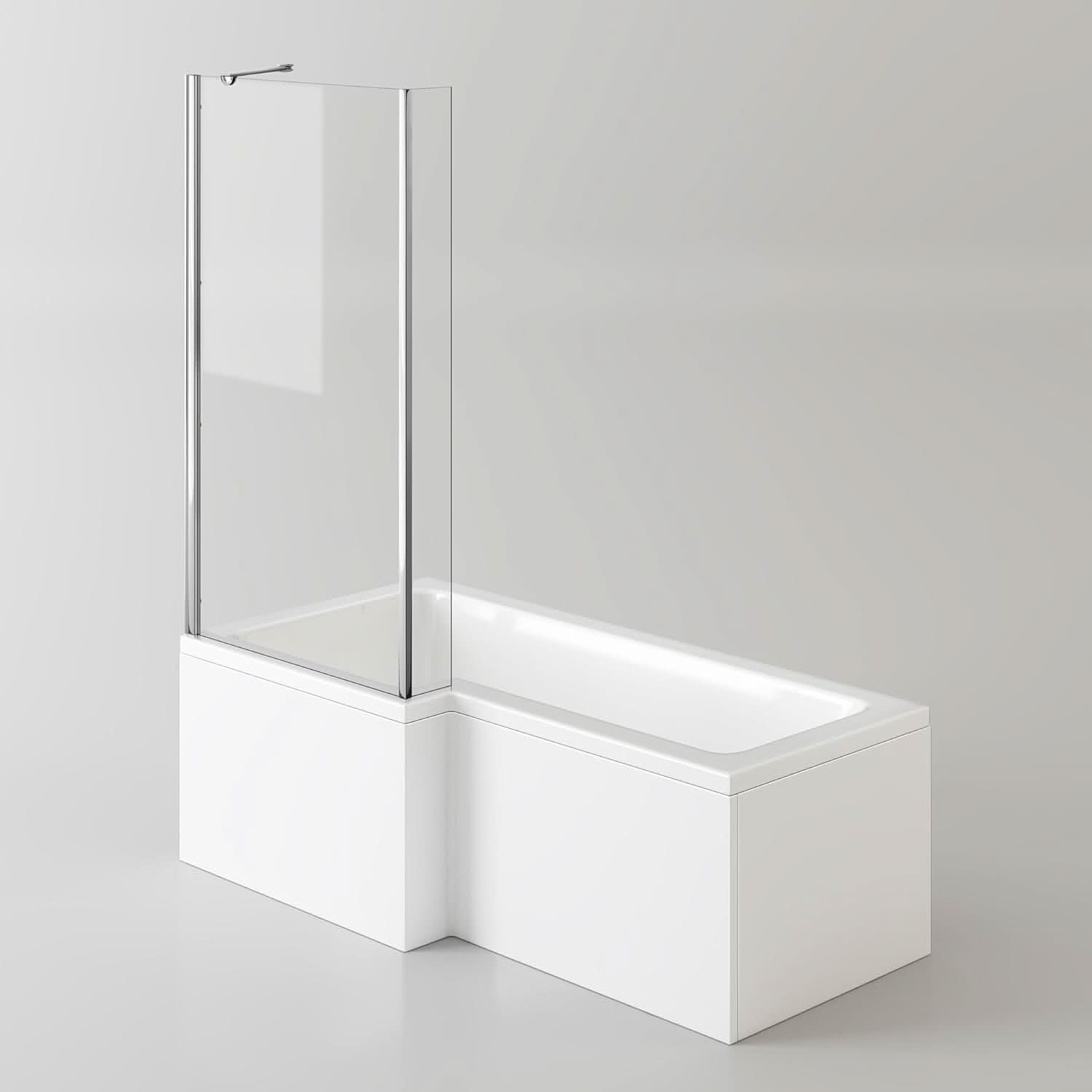 iBathUK Axis Left Hand L-Shaped Shower Bath, Includes Glass Screen & Front Panel, Modern Space-Saving Bath Design, Durable L Shaped Bath Screen, 1700mm