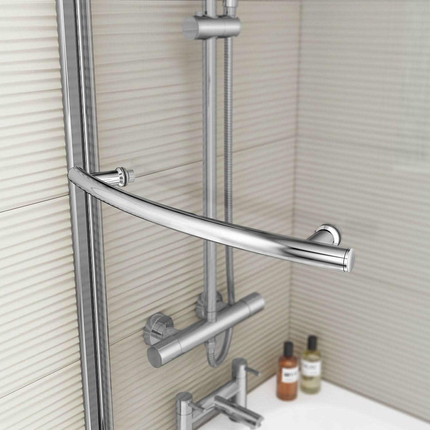 iBathUK Strux Left Hand P-Shaped Shower Bath with Screen, Rail & Front Panel, Modern P Shaped Bath with Screen, 1700 x 850mm