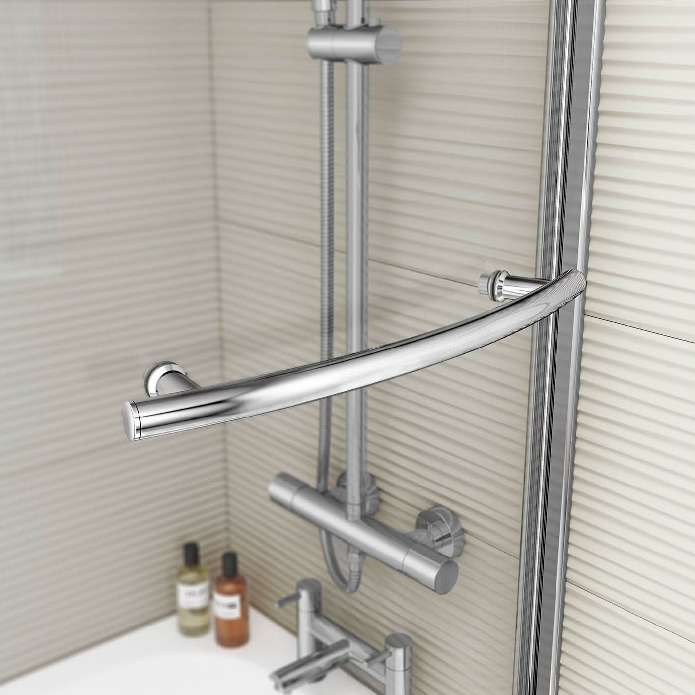 iBathUK Strux Right Hand P-Shaped Shower Bath with Screen, Rail & Front Panel, Modern P Shaped Bath with Screen, 1700 x 850mm