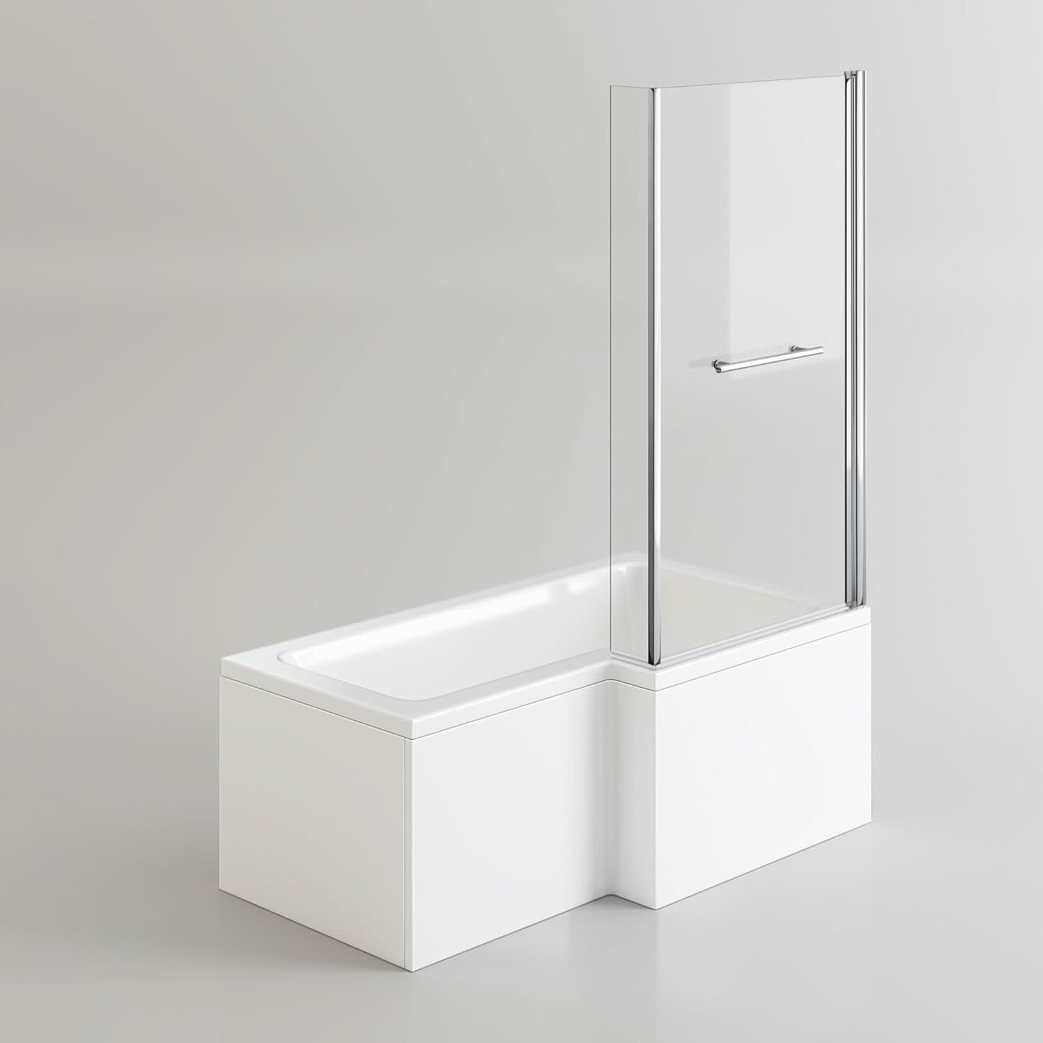 iBathUK Tressa Right Hand L-Shaped Luxury Shower Bath, Modern Acrylic Bathtub with Glass Shower Screen, L Shaped Bath Screen, 1500mm