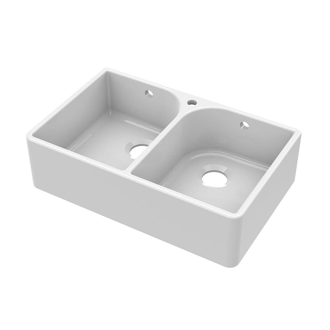 Nuie Butler Sink Flush Weir & Overflow, Classic White Fireclay Kitchen Sink for Timeless Elegance, 795x500x220mm