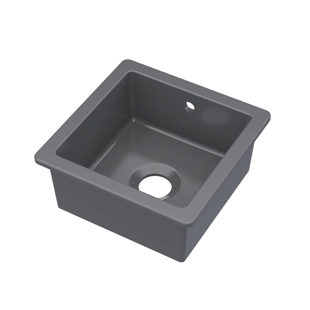 Nuie Inset Single Bowl with Overflow, Durable Undermount Single Small Bowl Kitchen Basin in Soft Black, 457 x 457 x 203mm