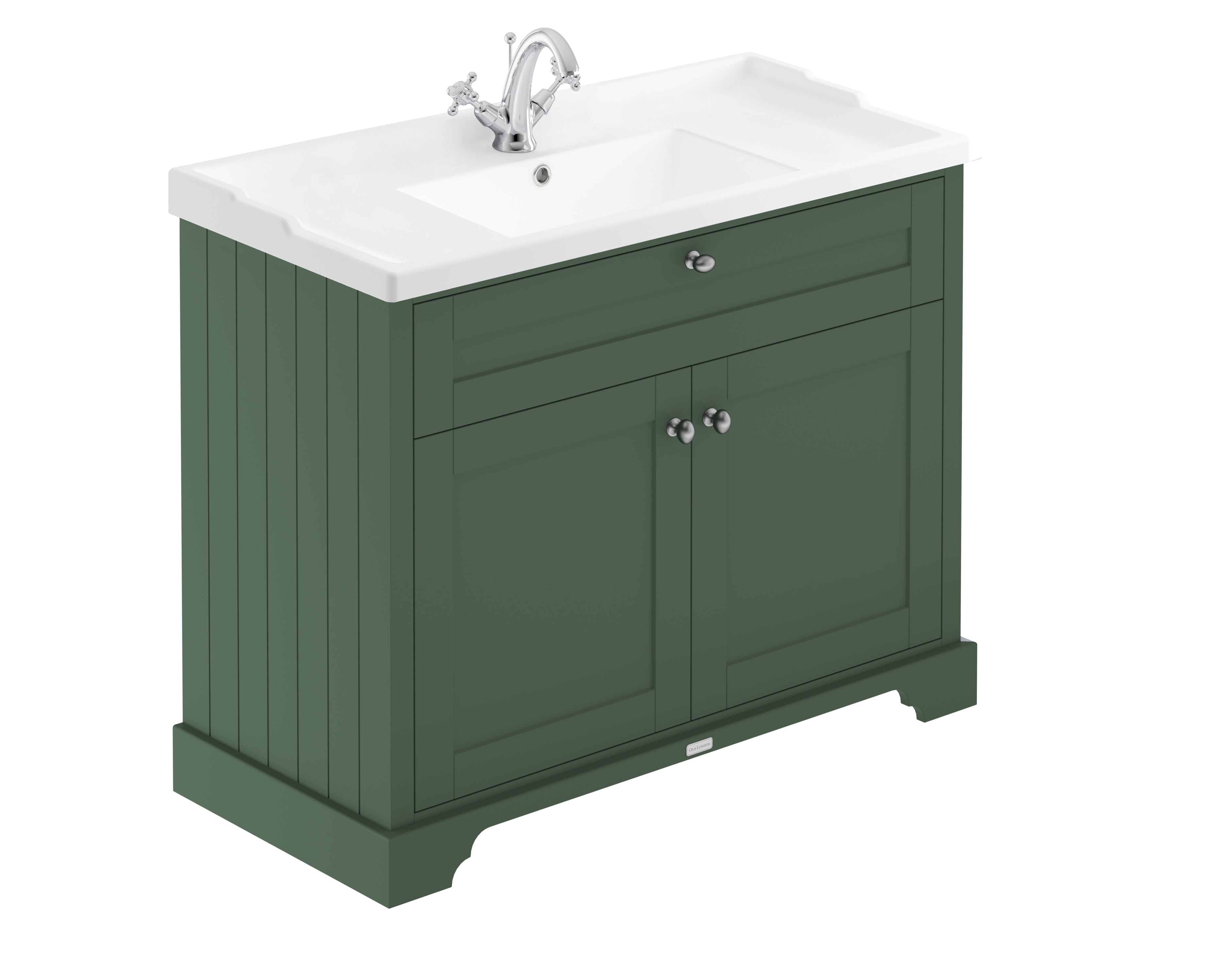 Old London Floor Standing Vanity Unit with 2 Doors & 1TH Ceramic Basin, Durable Traditional Bathroom Sink Vanity Unit with Storage in Hunter Green Finish, 1000mm