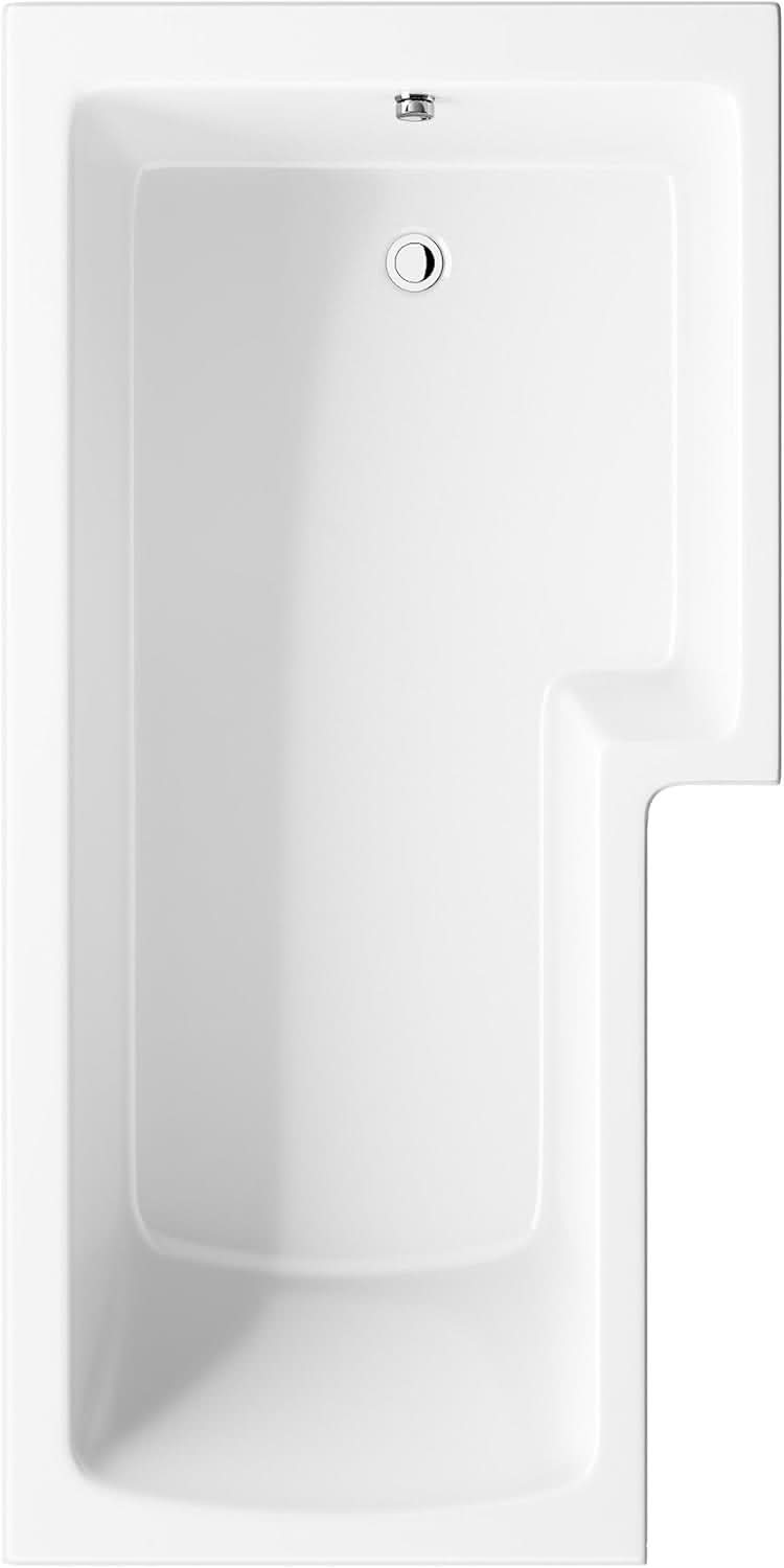 iBathUK Vault Right Hand L-Shaped Shower Bath, Modern Straight Acrylic Bathtub with Glass Screen & Matching Front Panel, L Shaped Bath Screen, 1500mm