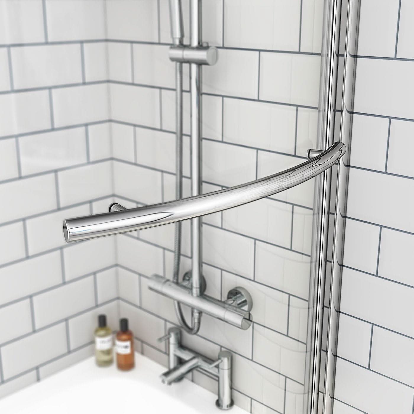 iBathUK Solna P-Shaped Shower Bath Set, Modern Acrylic Bathtub with 6mm Glass Screen, P Shaped Bathtub Panel, Chrome Rail & Matching Front Panel