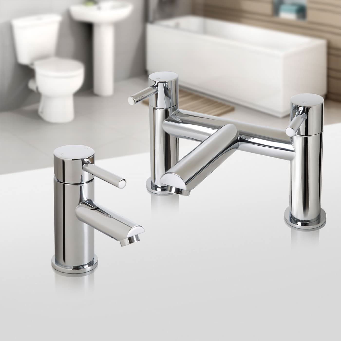 iBathUK Delta Basin Sink Mixer Tap with Bath Filler Tap Set, Coordinated Bathroom Mixer Tap and Bath Filler Tap Combo, Chrome