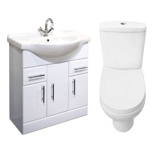 Bathroom Combination Unit - (Toilet, Seat, Vanity Unit and Basin) - Gloss White