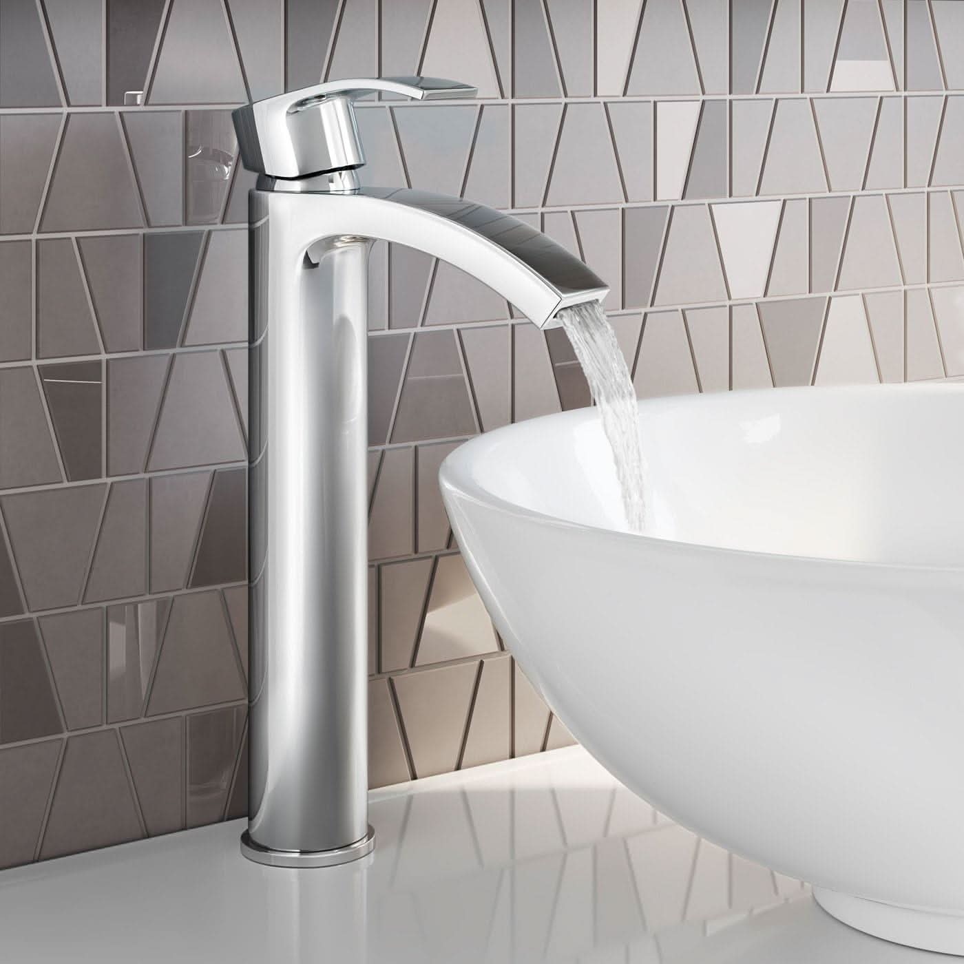 iBathUK Nexor Tall Curved Counter Top Basin Mixer Tap, Chrome Bathroom Sink Faucet for Modern Vessel Basins, Basin with Mixer Tap