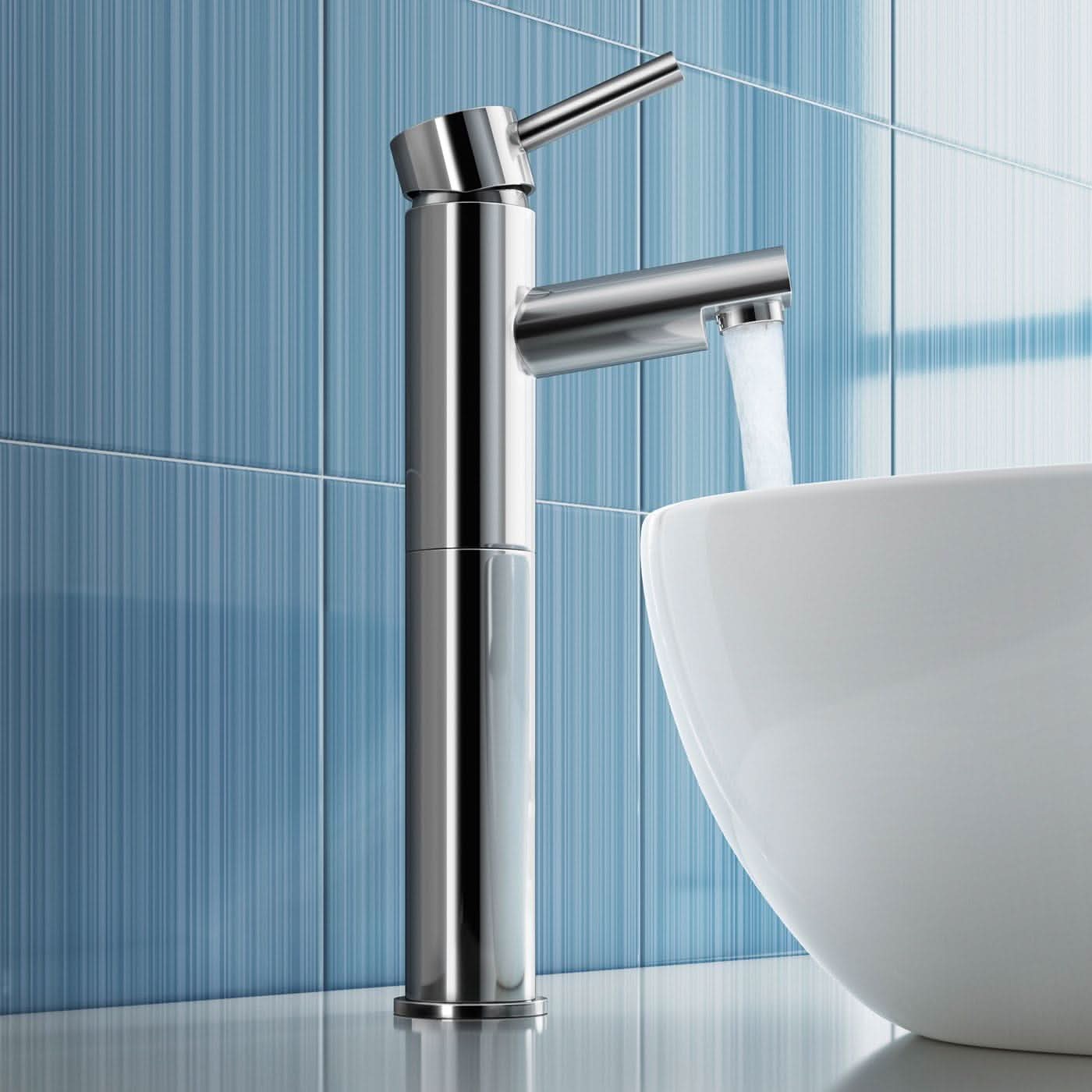 iBathUK Xylen Luxury Tall Counter Top Basin Mixer Tap, Modern Chrome Bathroom Sink Faucet, Basin with Mixer Tap