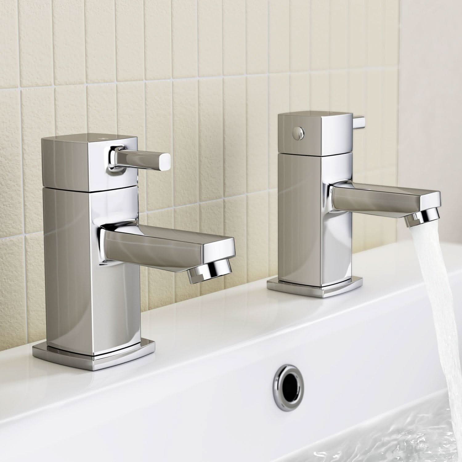 iBathUK Aqulen Pair of Hot and Cold Basin Sink Mixer Taps, Traditional Bathroom Basin Mixer Taps for Modern Bathrooms, Chrome