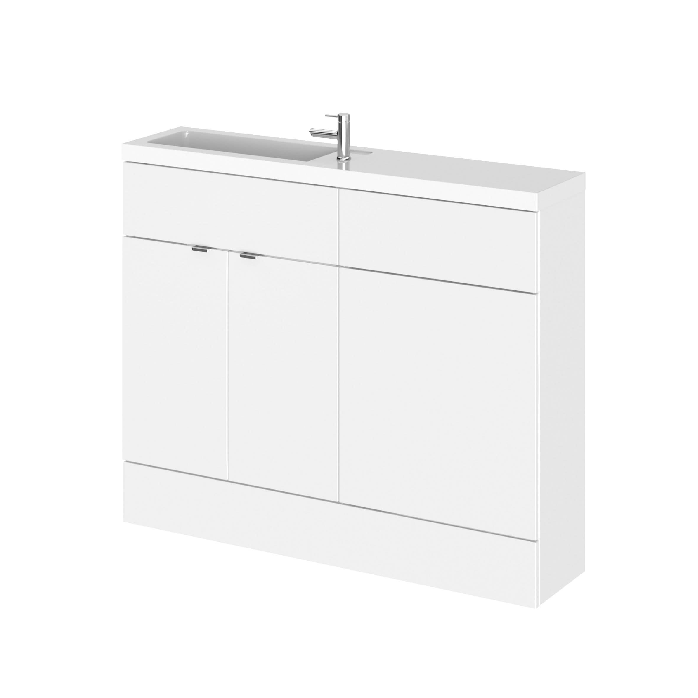 Hudson Reed Fusion Floor Standing 2 Door Vanity Basin & WC Combination Compact, Bathroom Storage Unit in Gloss White, 1100mm