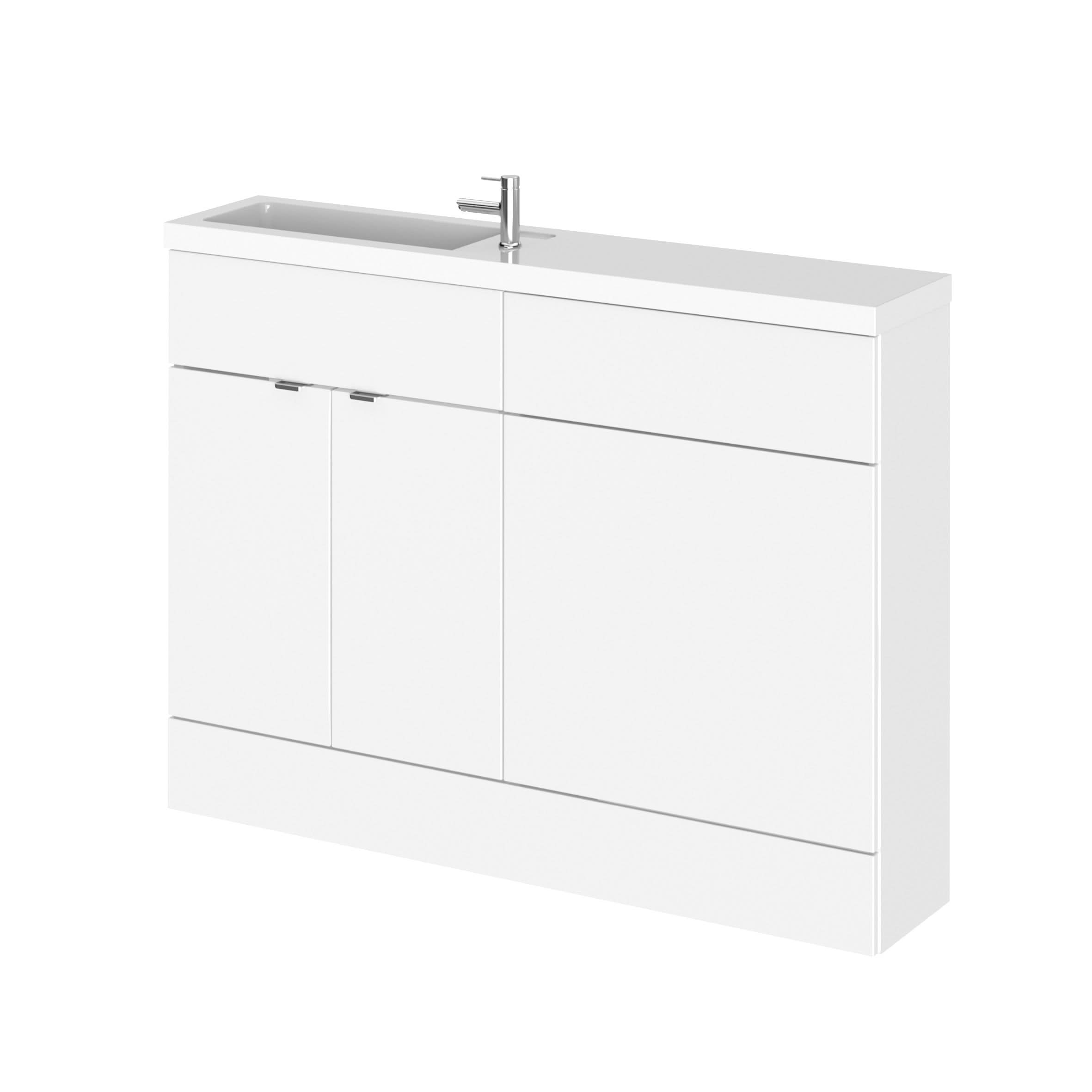 Hudson Reed Fusion Floor Standing 2 Door Vanity Basin & WC Combination Compact,  Vanity Unit with Basin, Gloss White, 1200mm