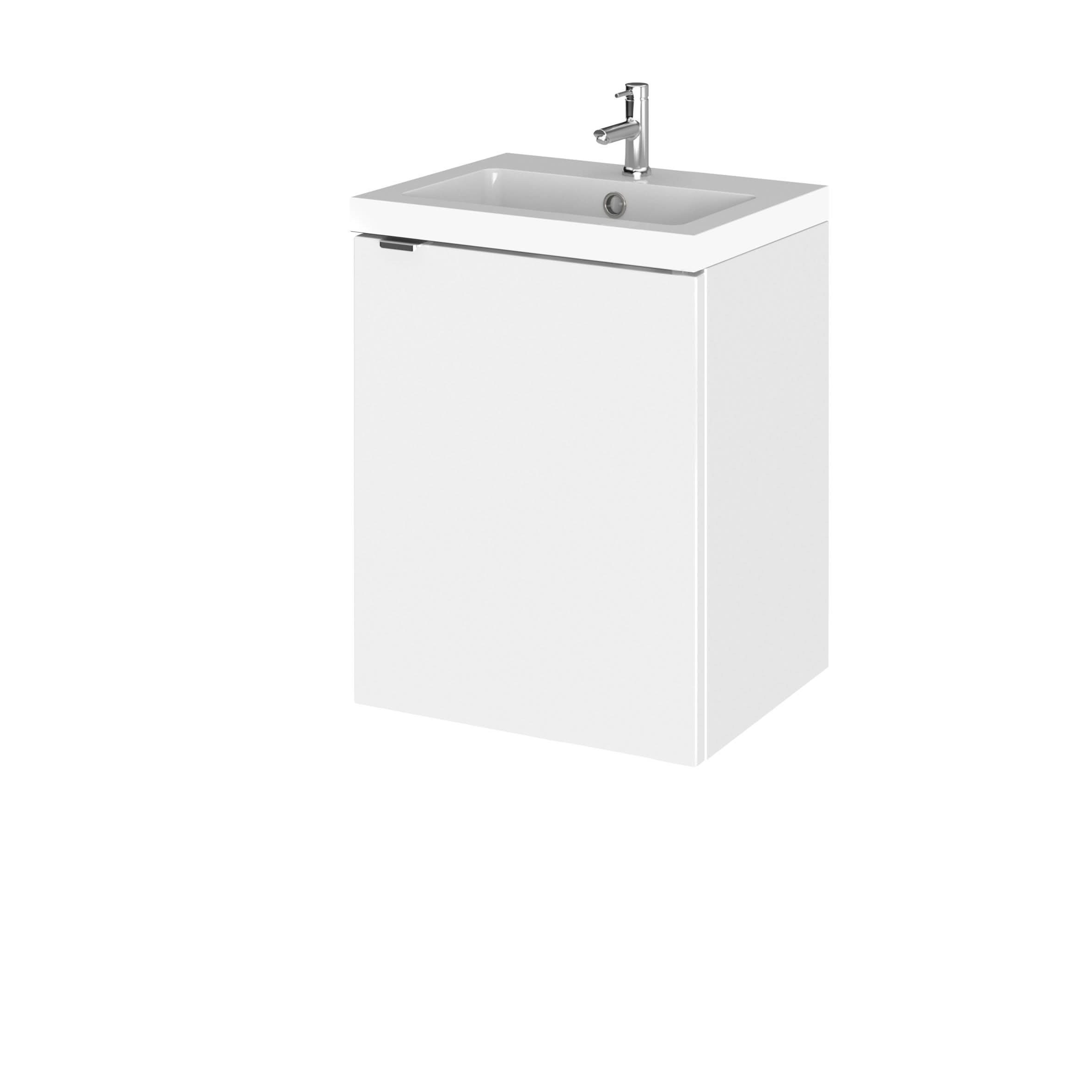 Hudson Reed Fusion Wall Hung 1 Door Vanity Unit & Polymarble Basin, Stylish Vanity Unit with Basin, Gloss White, 400mm