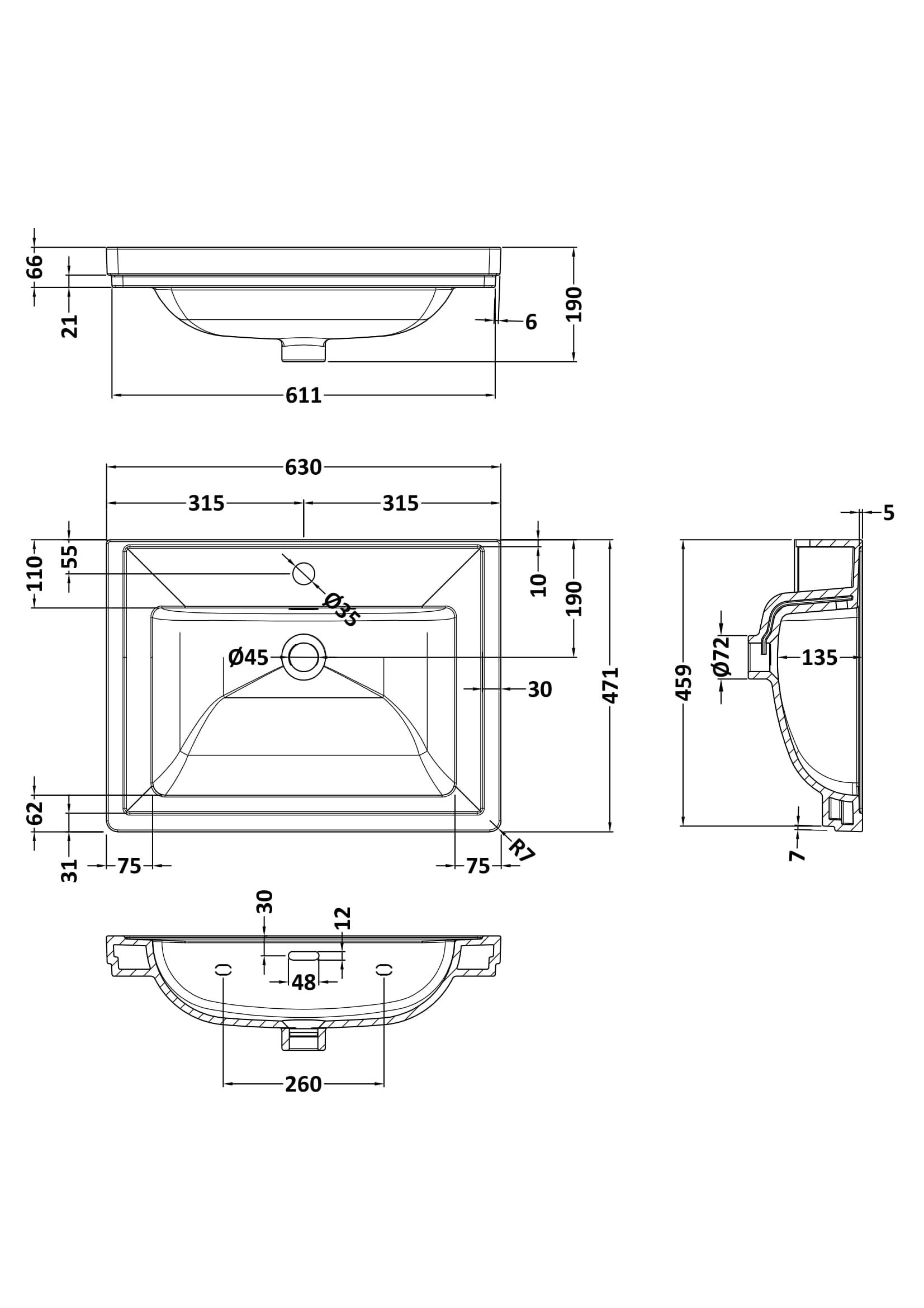 Old London Classique Components Fireclay Classic Basin 1 Tap Hole, Premium Ceramic Wash Basin, White, 600mm