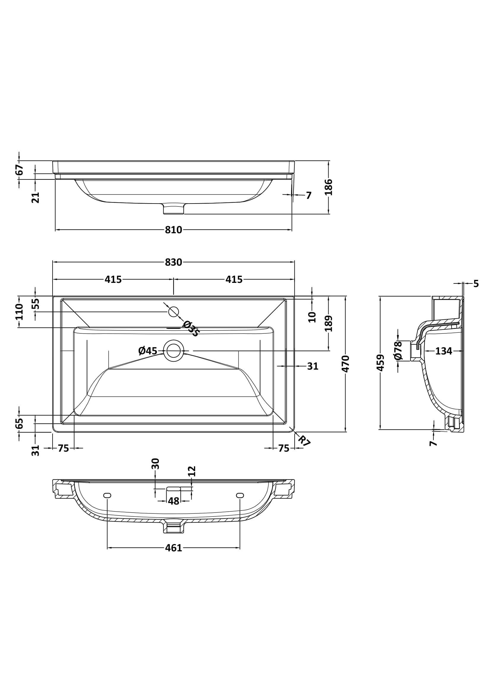 Old London Classique Components Fireclay Classic Basin 1 Tap Hole, Premium Ceramic Wash Basin, White, 800mm