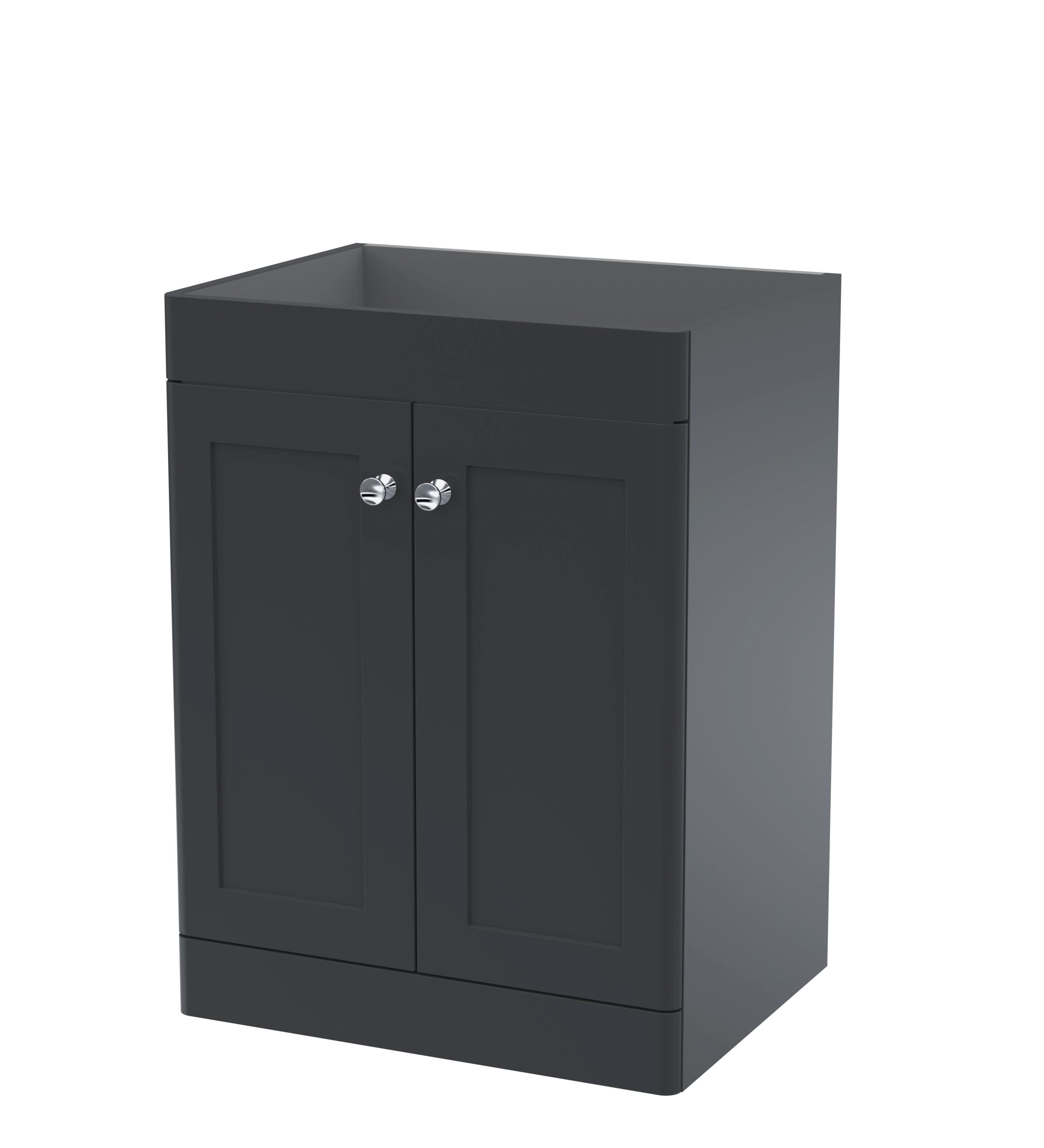 Hudson Reed Classique Components Floor Standing 2-Door Vanity Unit, Stylish Single Vanity Unit with Soft Close Doors, Soft Black, 600mm