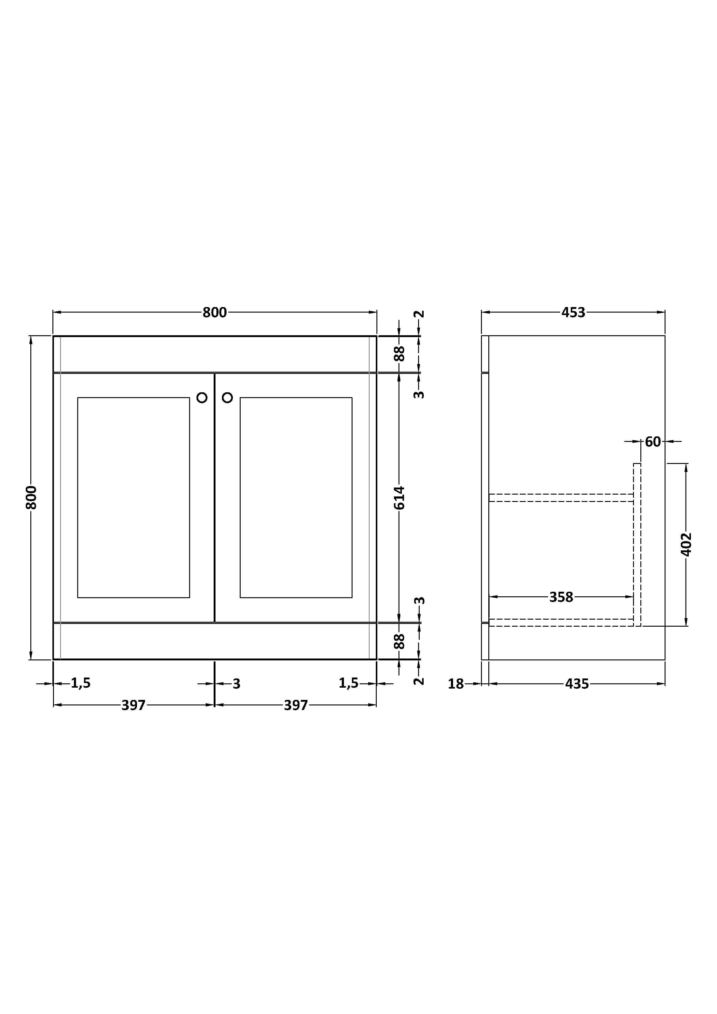 Hudson Reed Classique Components Floor Standing 2-Door Vanity Unit, Stylish Single Vanity Unit with Soft Close Doors, Soft Black, 800mm