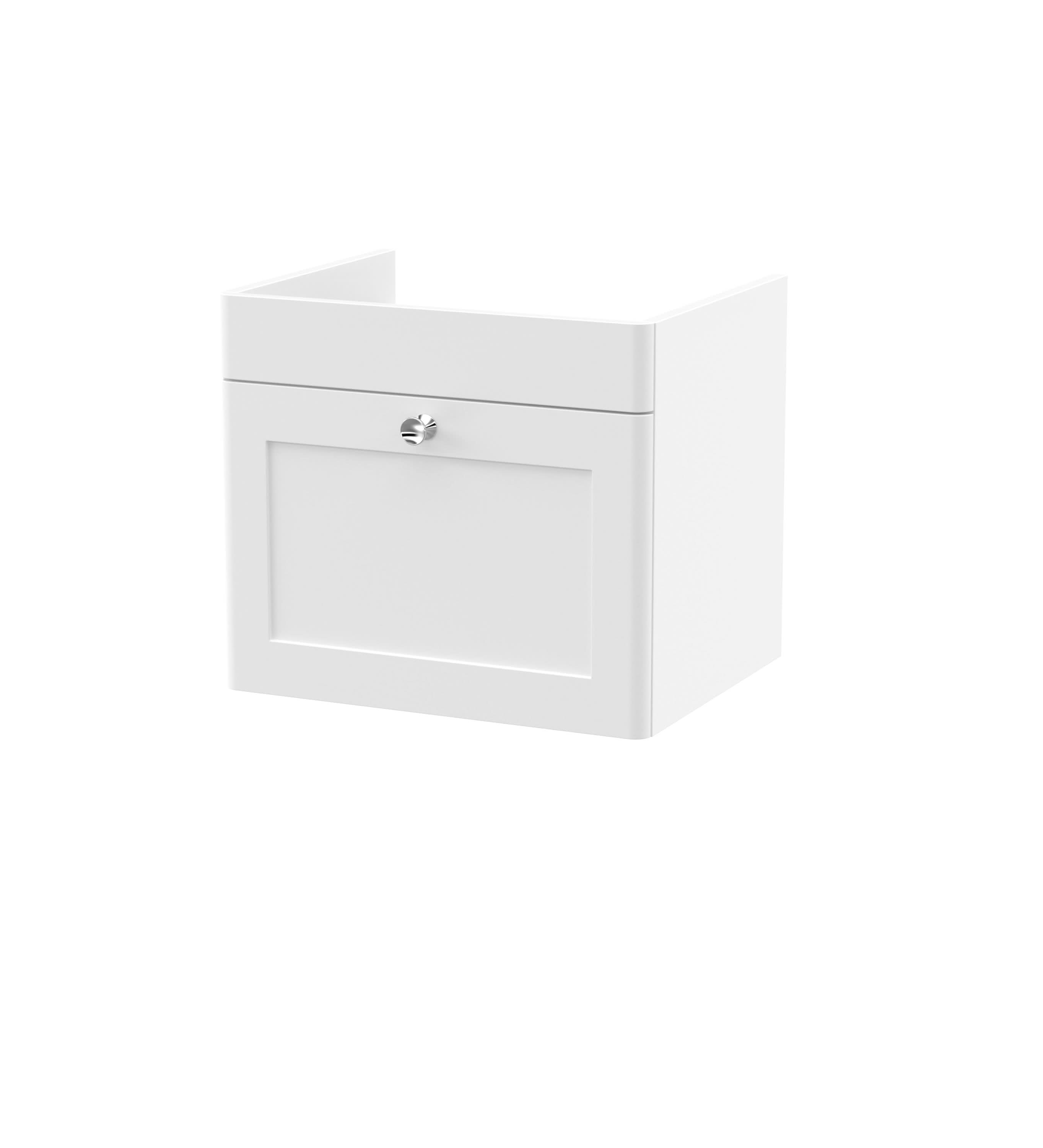 Hudson Reed Classique Components Wall Hung 1-Drawer Vanity Unit, Stylish Single Vanity Unit with Soft Close Drawer, Satin White, 500mm