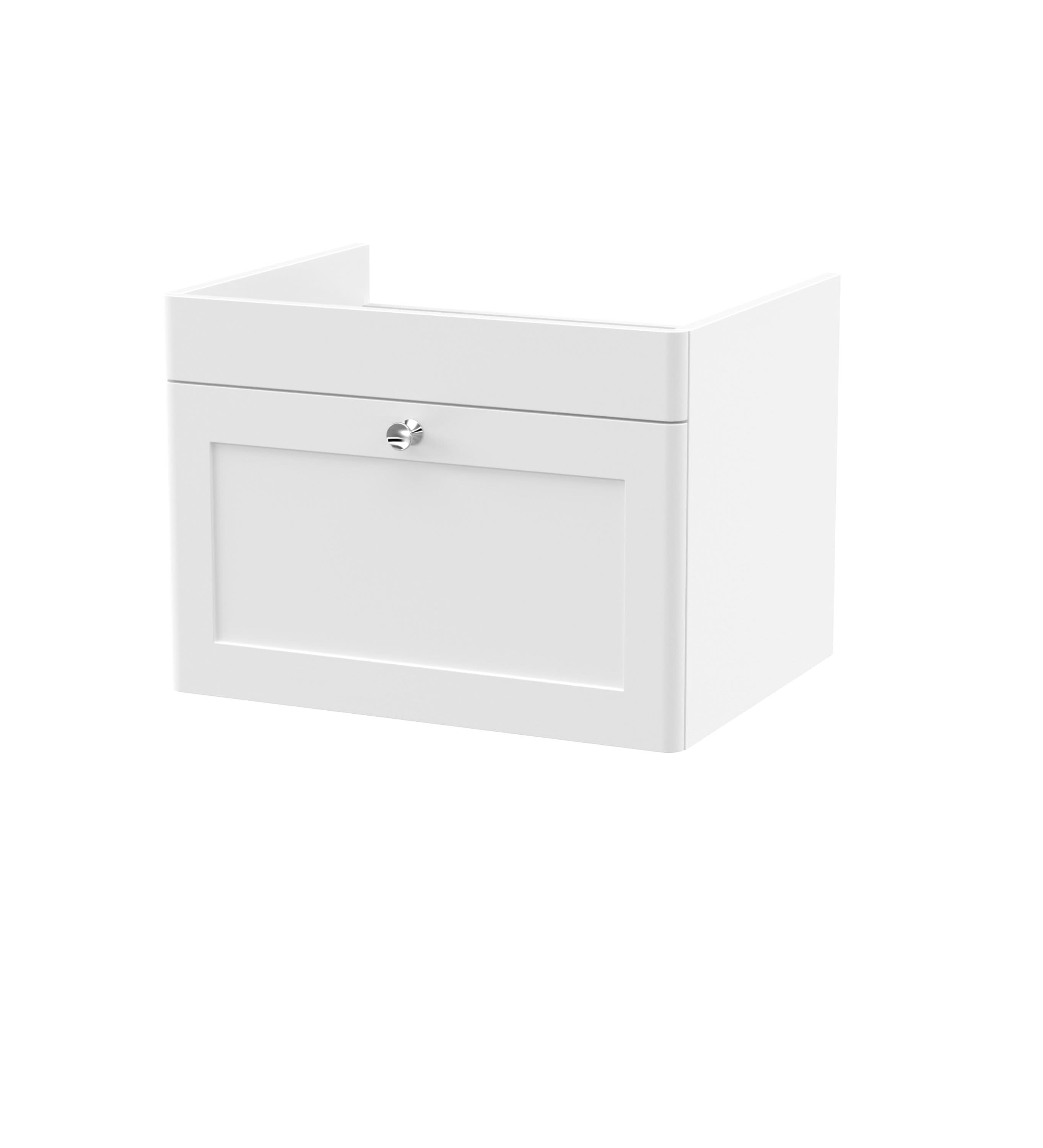 Hudson Reed Classique Components Wall Hung 1-Drawer Vanity Unit, Stylish Single Vanity Unit with Soft Close Drawer, Satin White, 600mm