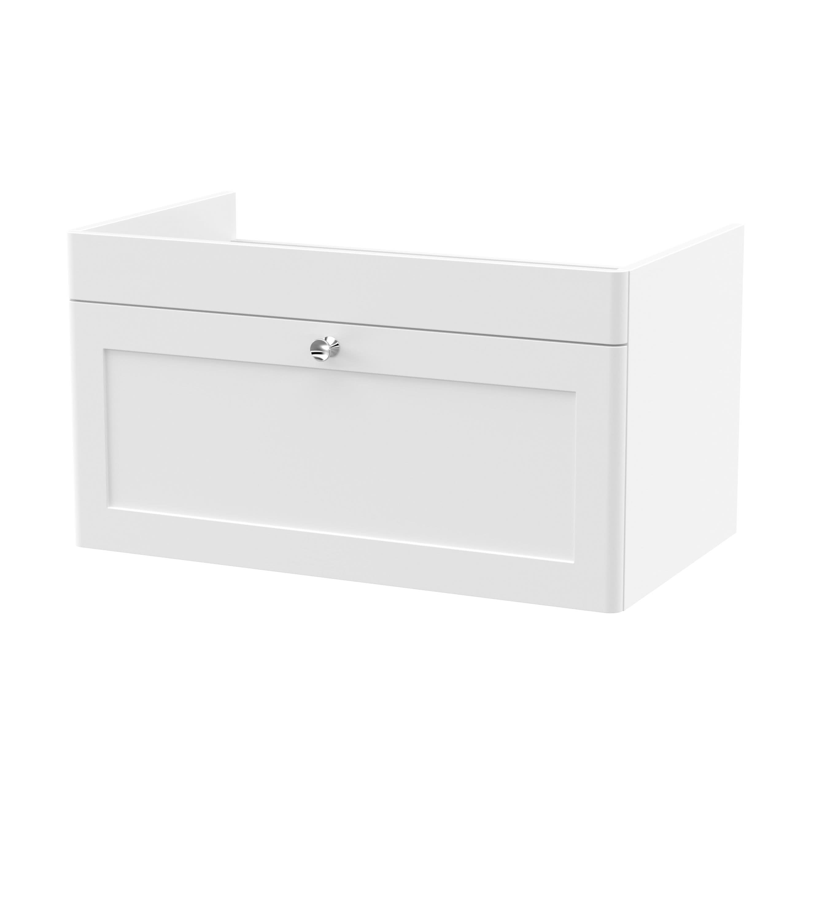 Hudson Reed Classique Components Wall Hung 1-Drawer Vanity Unit, TStylish Single Vanity Unit with Soft Close Drawer, Satin White, 800mm