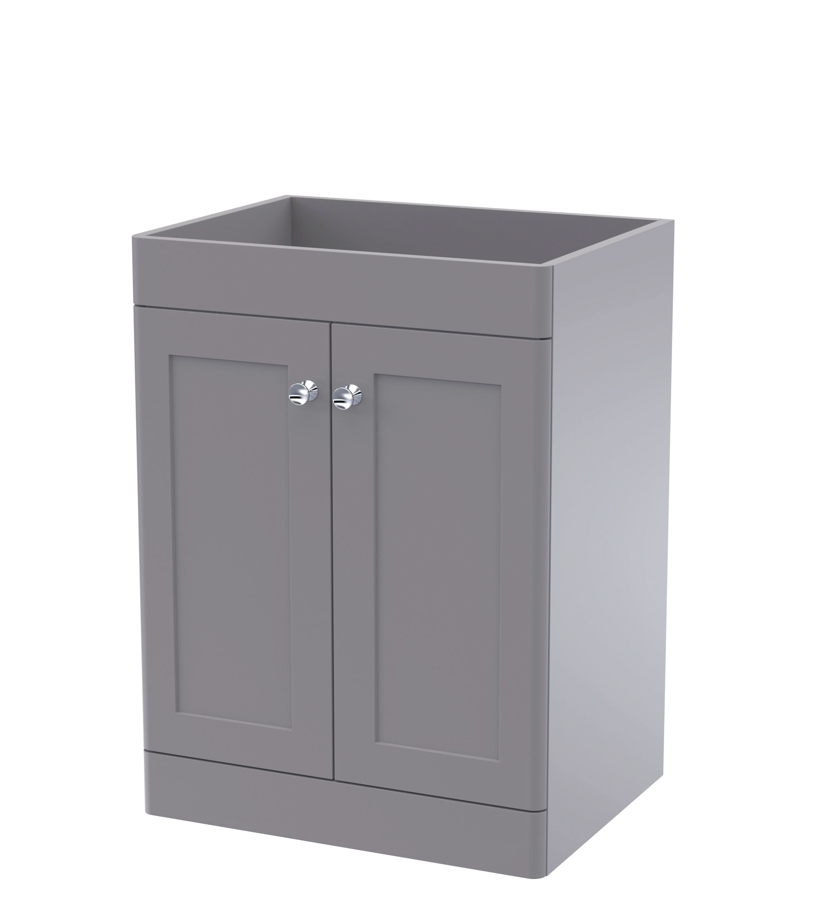 Hudson Reed Classique Components Floor Standing 2-Door Vanity Unit, Stylish Single Vanity Unit with Soft Close Doors, Satin Grey, 600mm