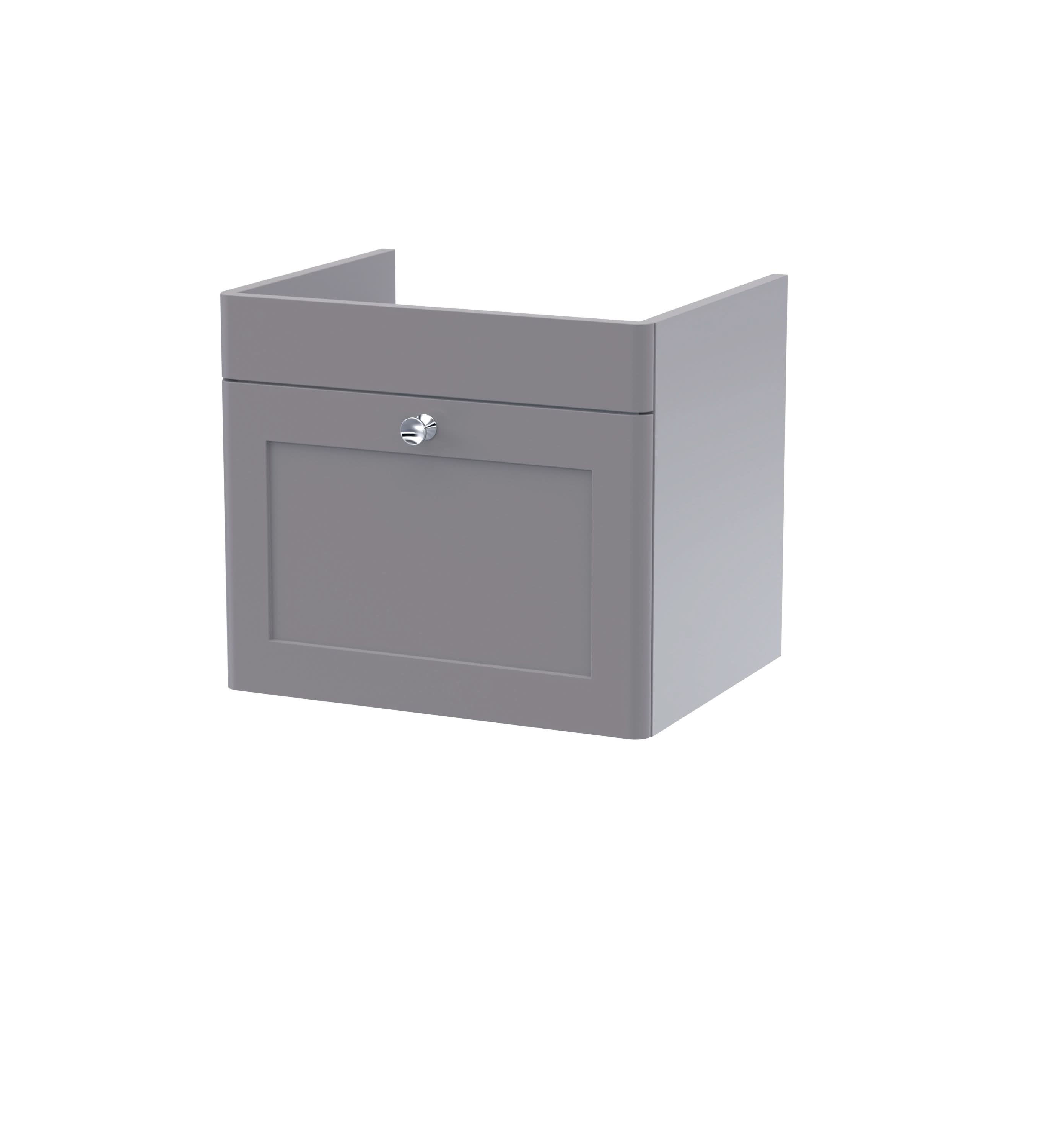 Hudson Reed Classique Components Wall Hung 1-Drawer Vanity Unit, Stylish Single Vanity Unit with Soft Close Drawer, Satin Grey, 500mm