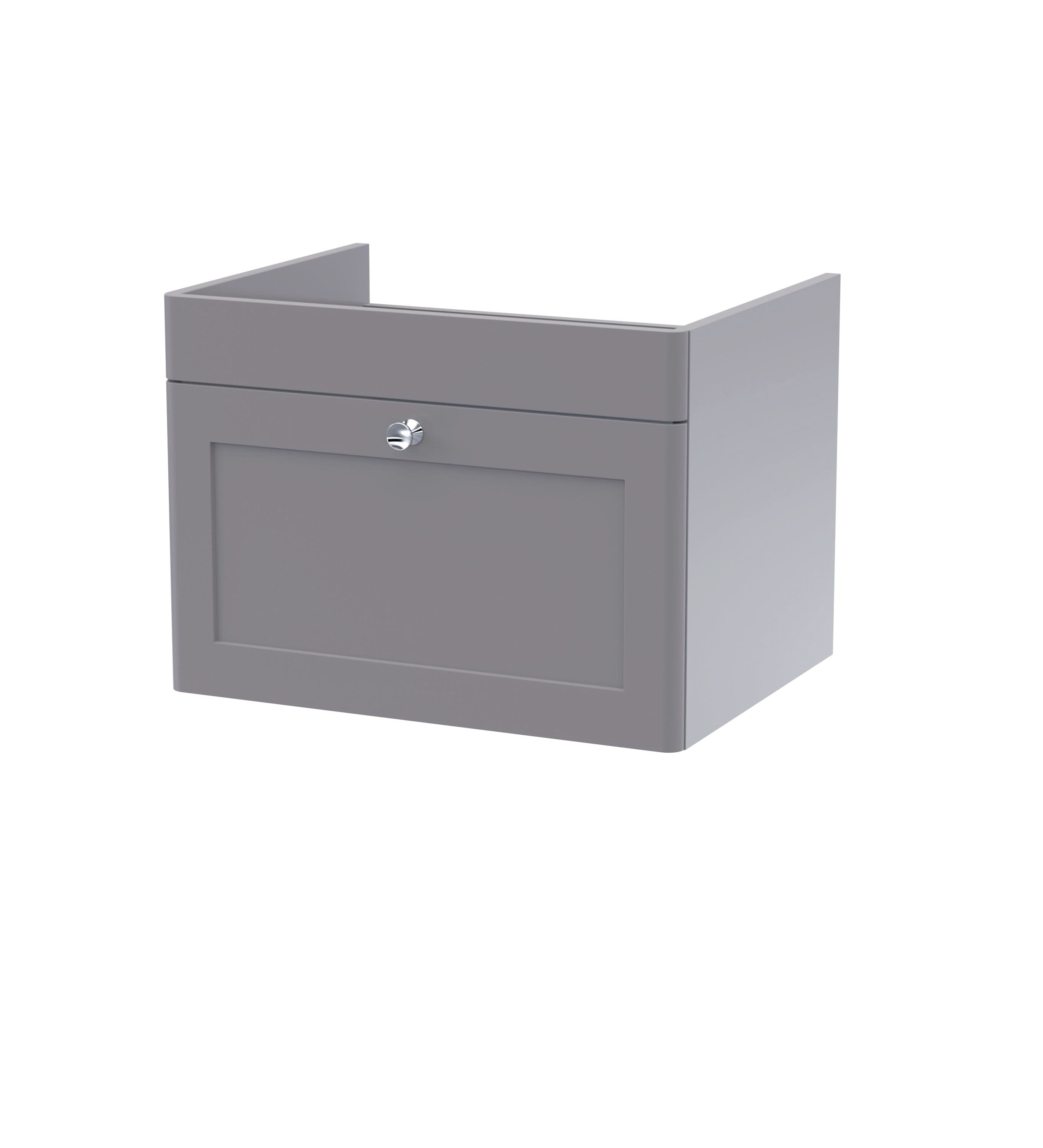 Hudson Reed Classique Components Wall Hung 1-Drawer Vanity Unit, Stylish Single Vanity Unit with Soft Close Drawer, Satin Grey, 600mm