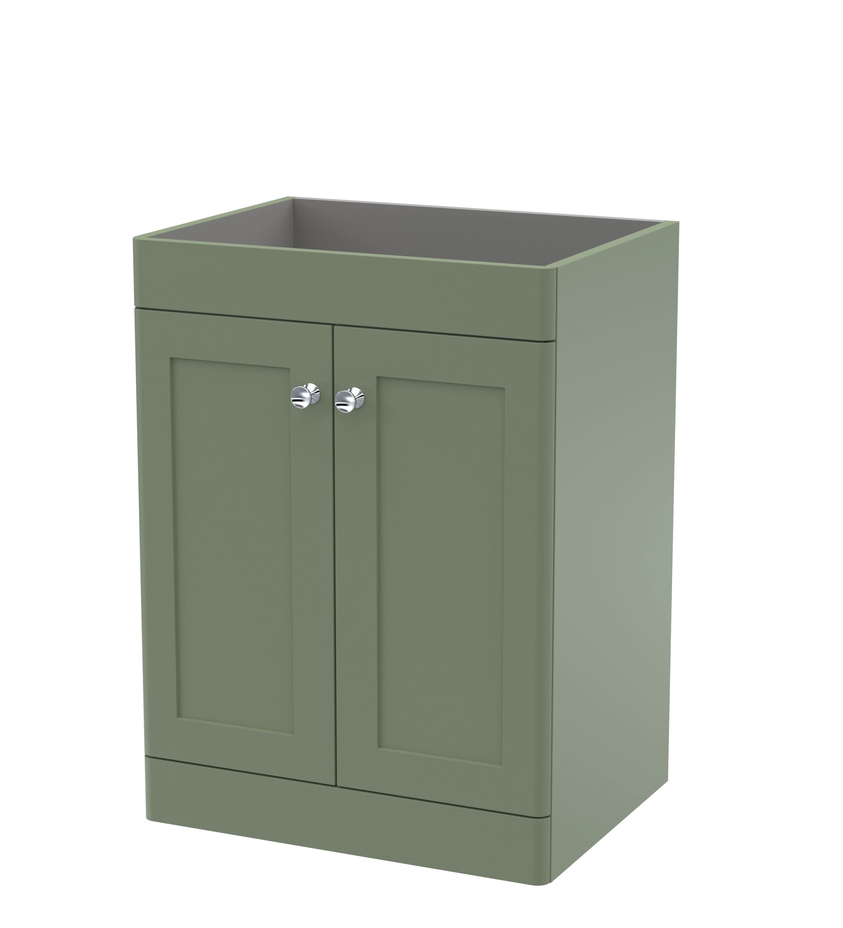 Hudson Reed Classique Components Floor Standing 2-Door Vanity Unit, Stylish Single Vanity Unit with Soft Close Doors, Satin Green, 600mm