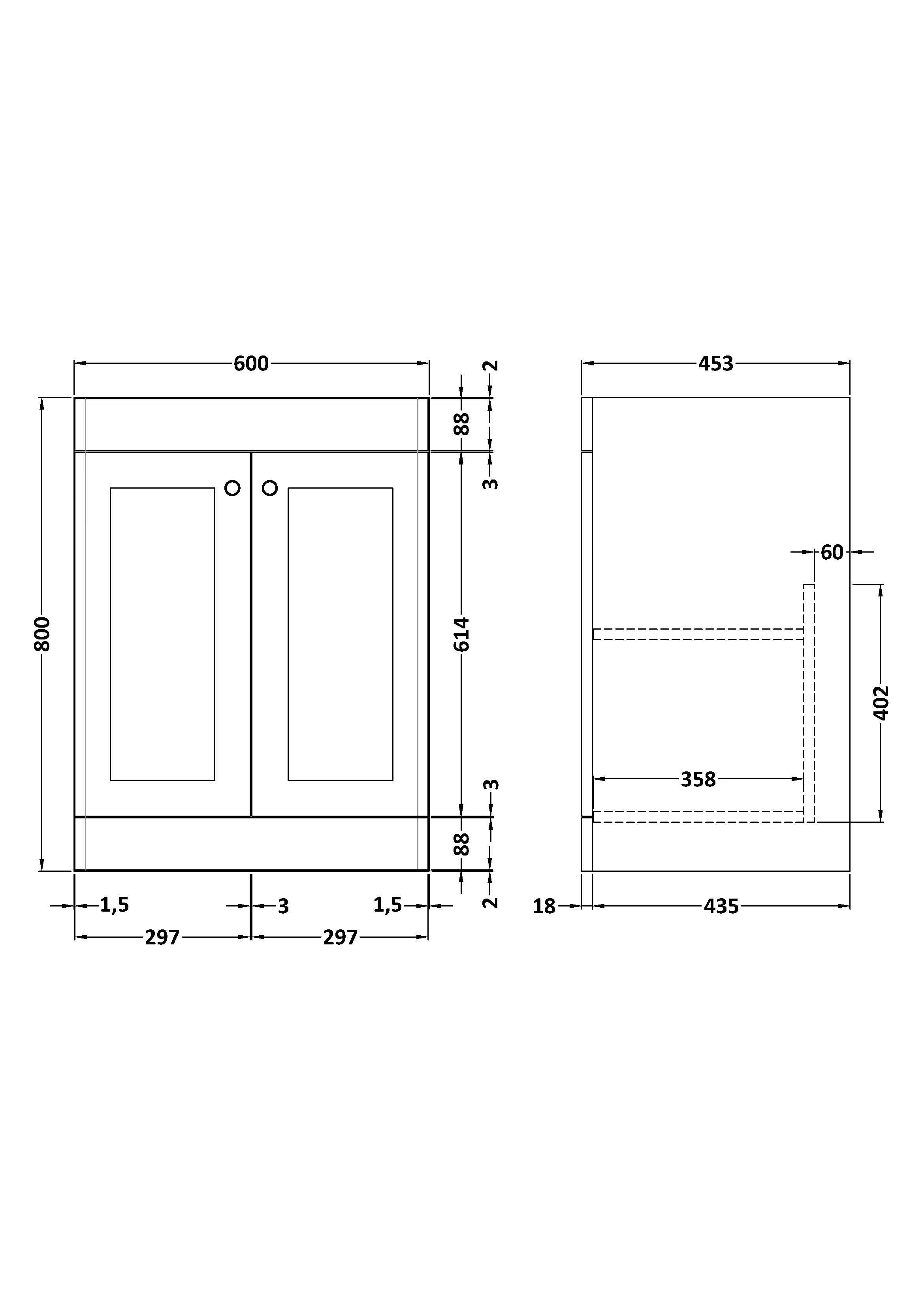 Hudson Reed Classique Components Floor Standing 2-Door Vanity Unit, Stylish Single Vanity Unit with Soft Close Doors, Satin Green, 600mm